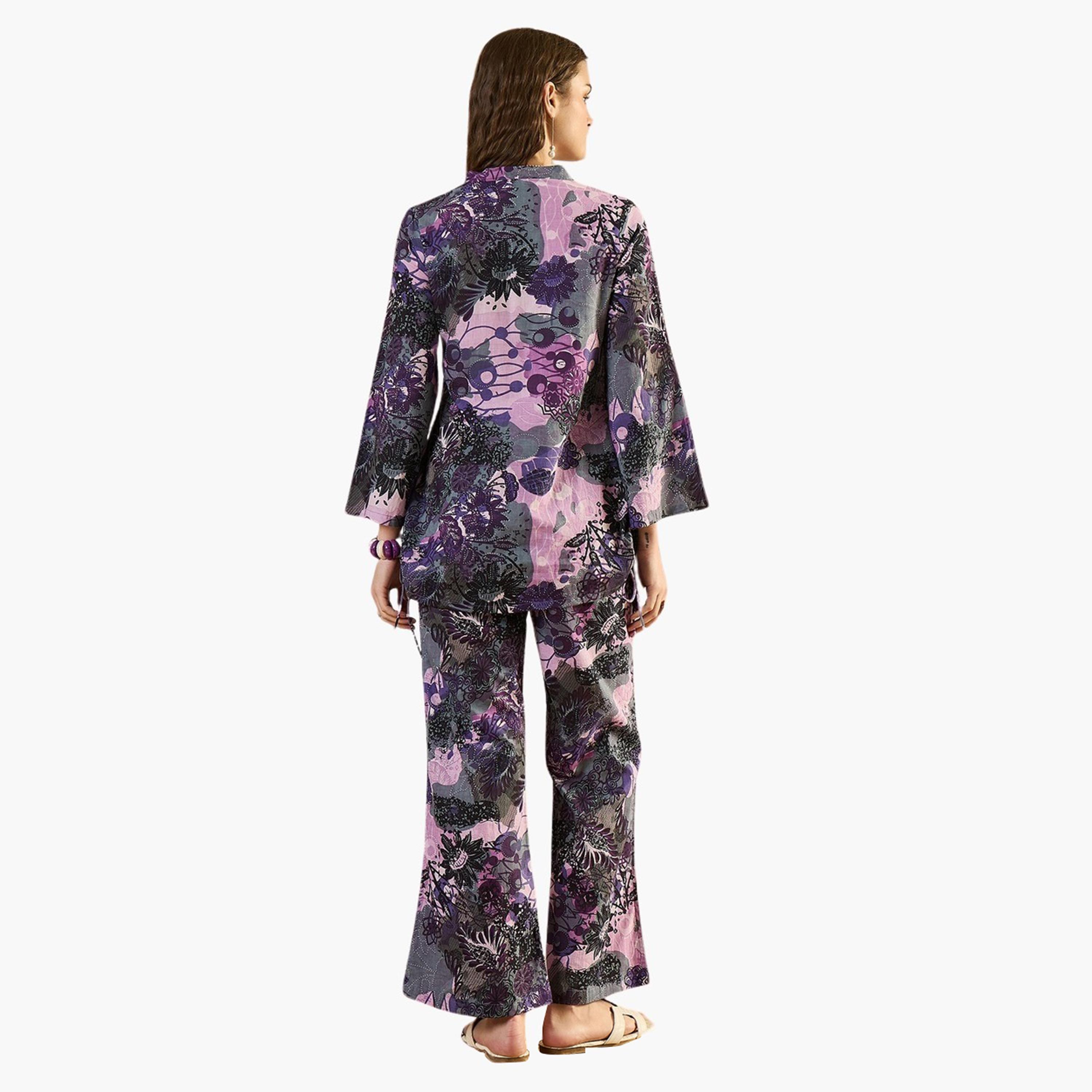 سانسكروتي هومز × ستايلي-  طقم بلوزة وبنطال من القطن الخالص مطبوع عليه زهور-women-clothing-coordsets-image-3