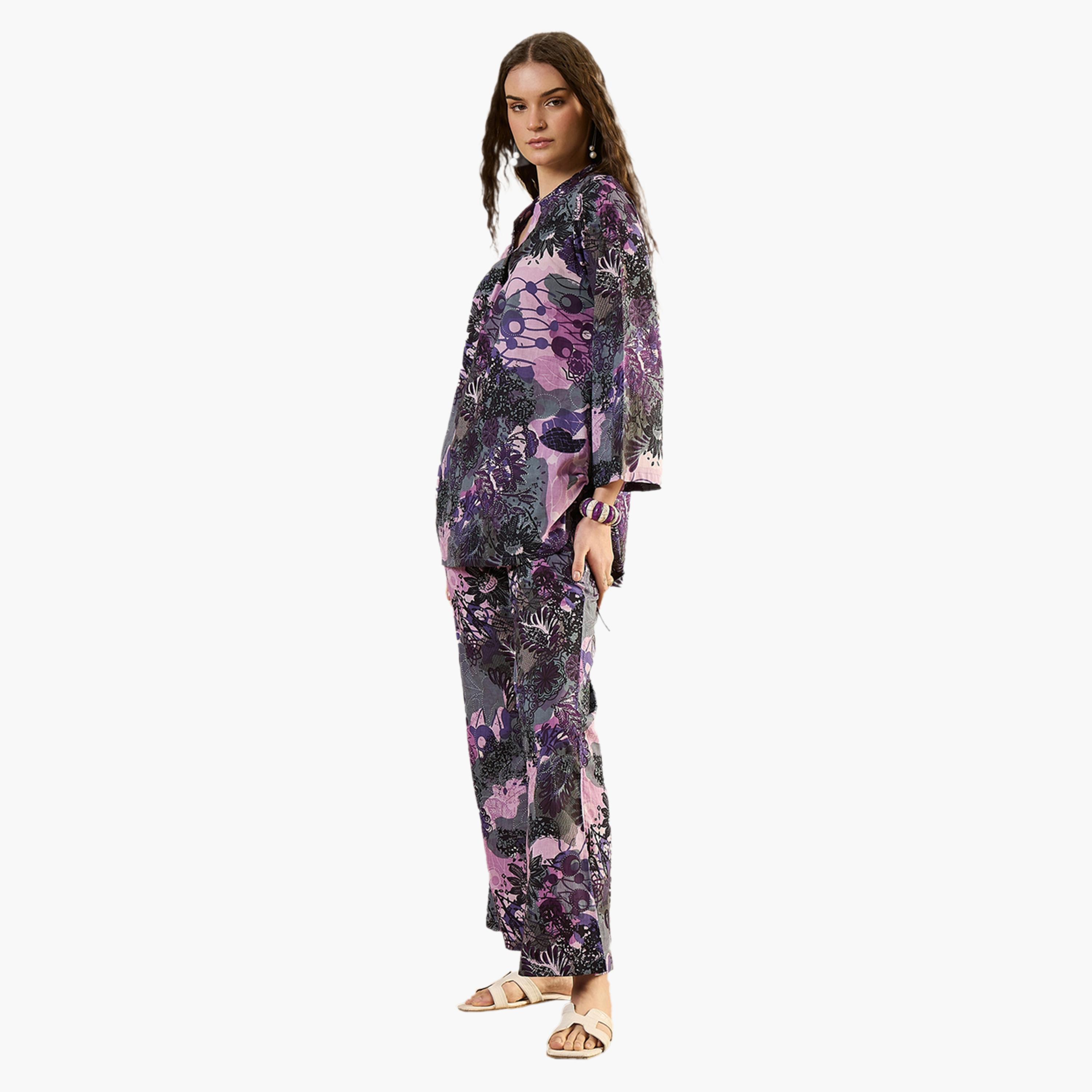 سانسكروتي هومز × ستايلي-  طقم بلوزة وبنطال من القطن الخالص مطبوع عليه زهور-women-clothing-coordsets-image-4