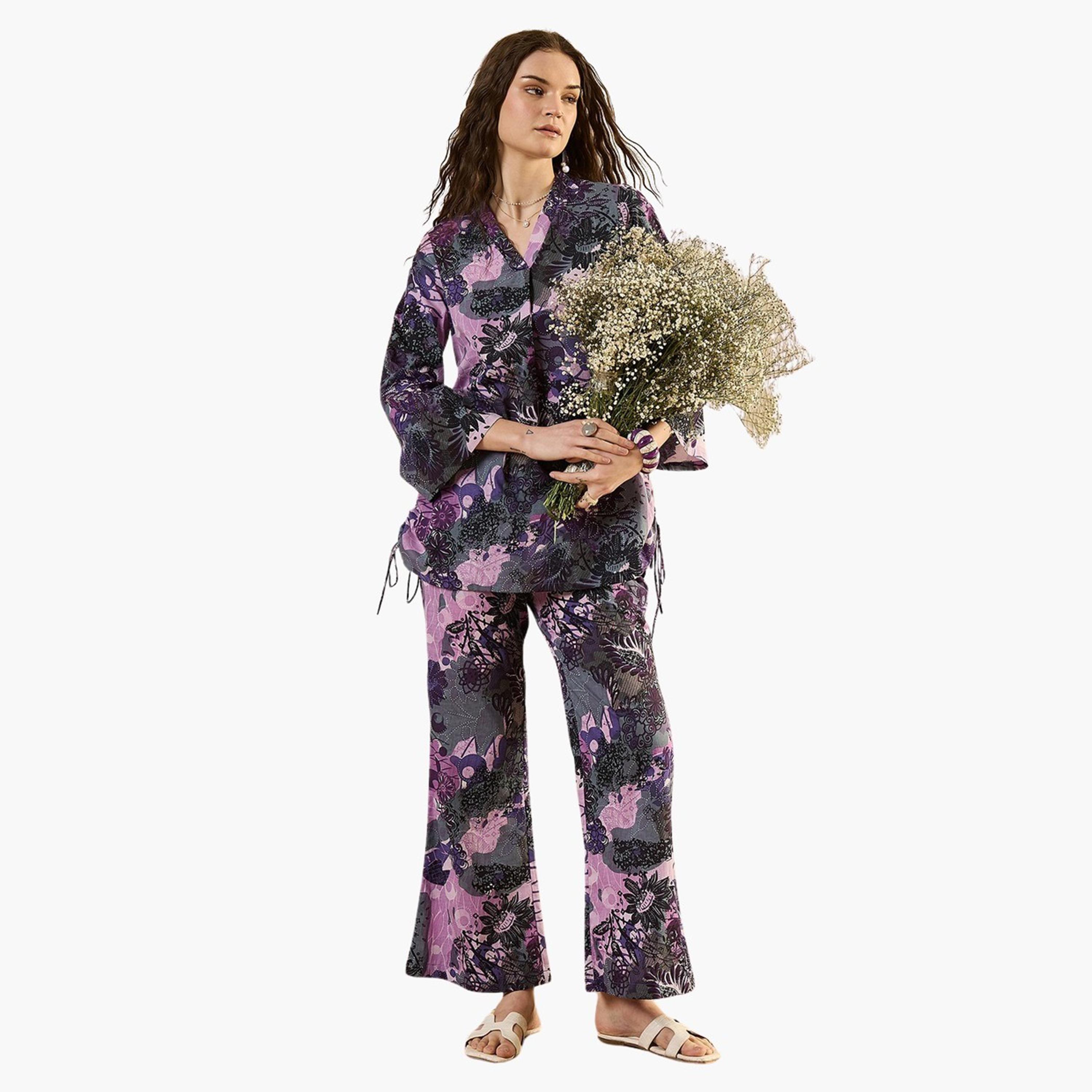 سانسكروتي هومز × ستايلي-  طقم بلوزة وبنطال من القطن الخالص مطبوع عليه زهور-women-clothing-coordsets-image-5