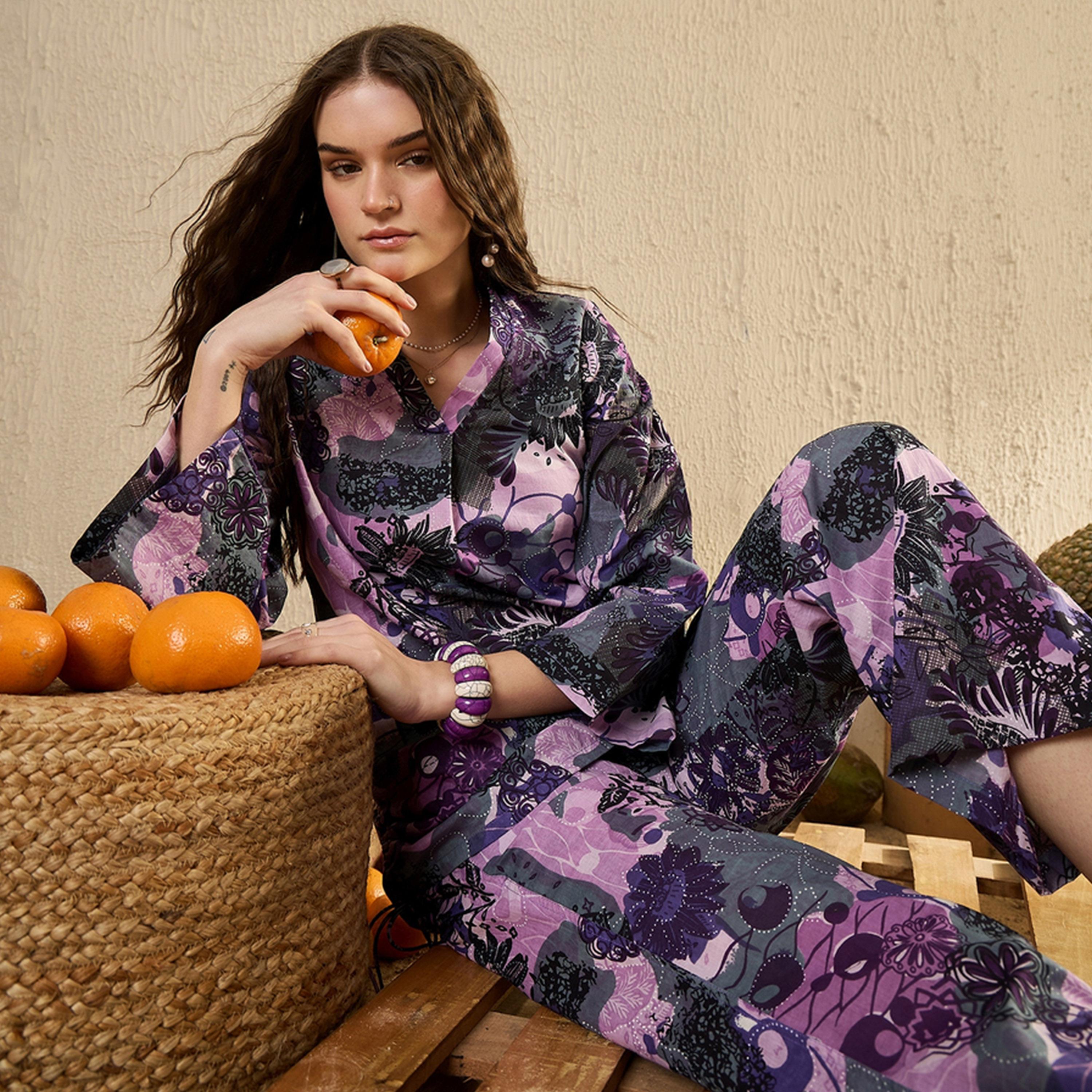 سانسكروتي هومز × ستايلي-  طقم بلوزة وبنطال من القطن الخالص مطبوع عليه زهور-women-clothing-coordsets-image-6