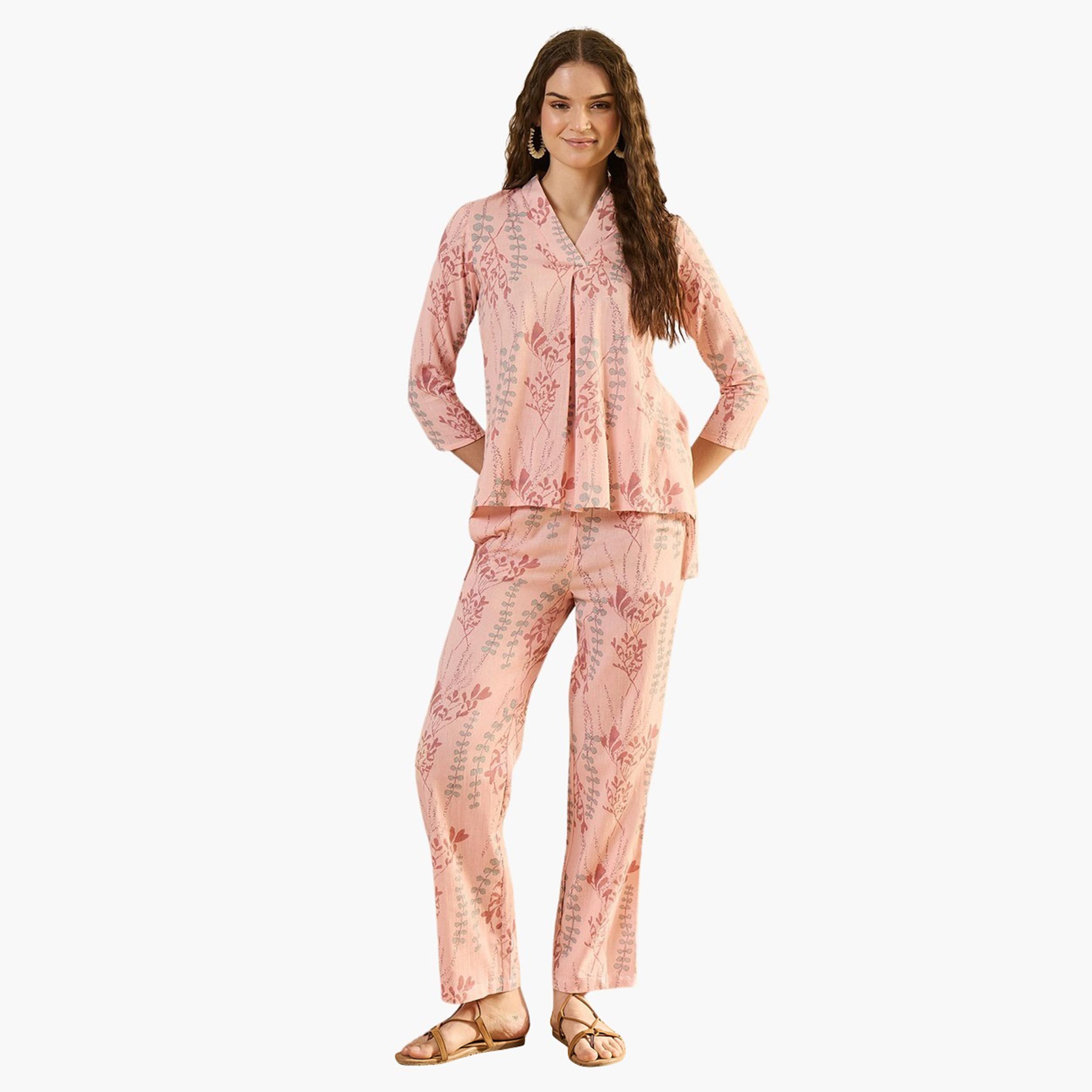 سانسكروتي هومز × ستايلي - طقم بلوزة وبنطال من القطن الخالص المطبوع-women-clothing-coordsets-image-1