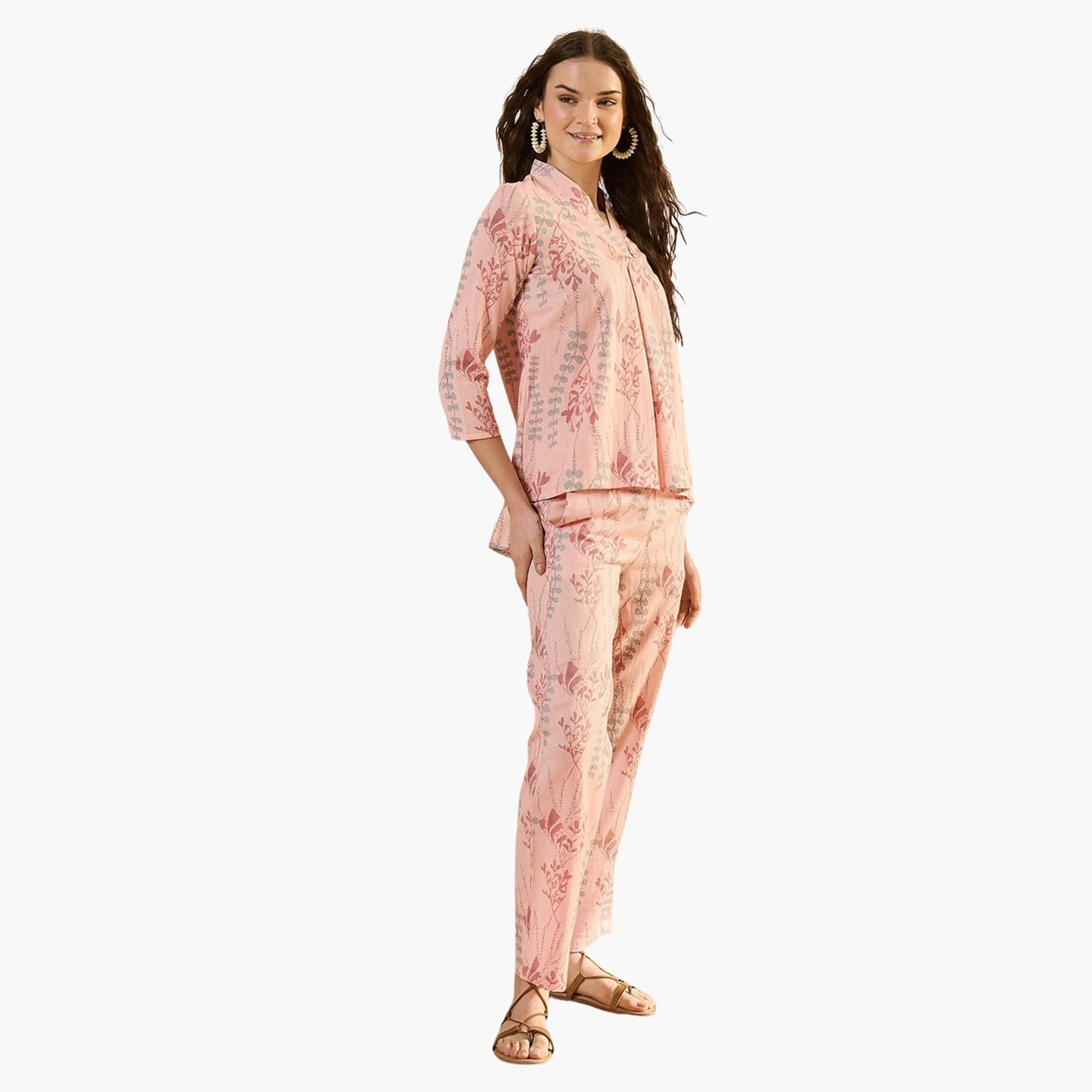 سانسكروتي هومز × ستايلي - طقم بلوزة وبنطال من القطن الخالص المطبوع-women-clothing-coordsets-image-4