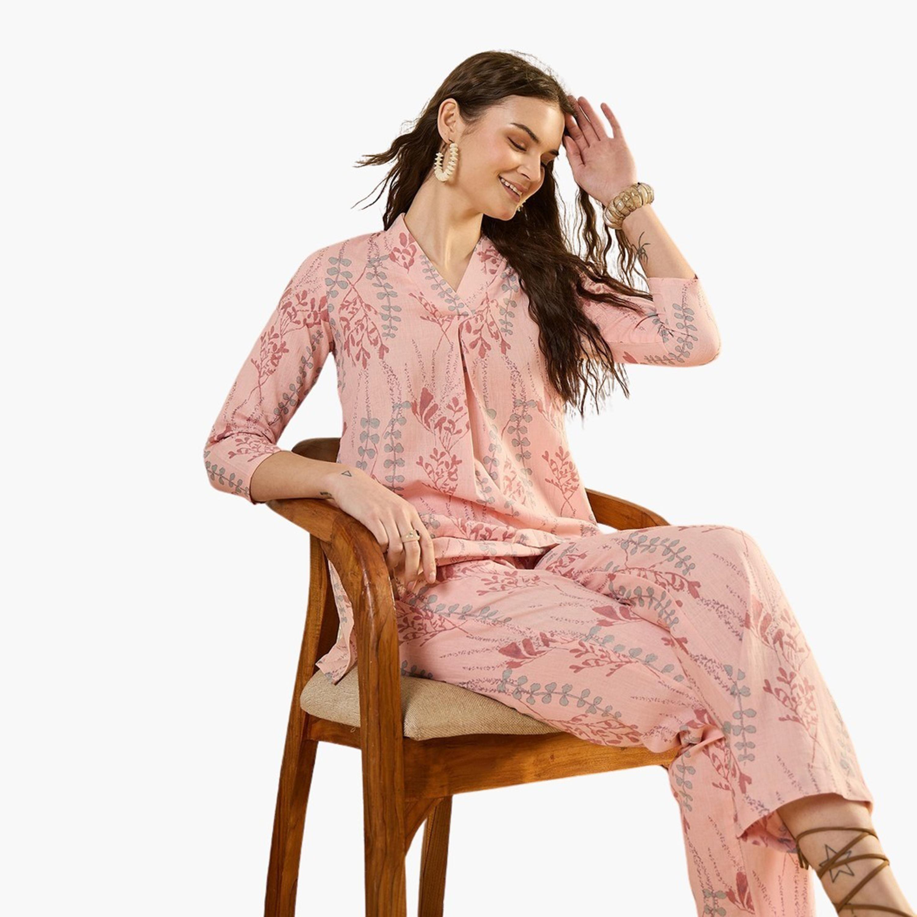 سانسكروتي هومز × ستايلي - طقم بلوزة وبنطال من القطن الخالص المطبوع-women-clothing-coordsets-image-6