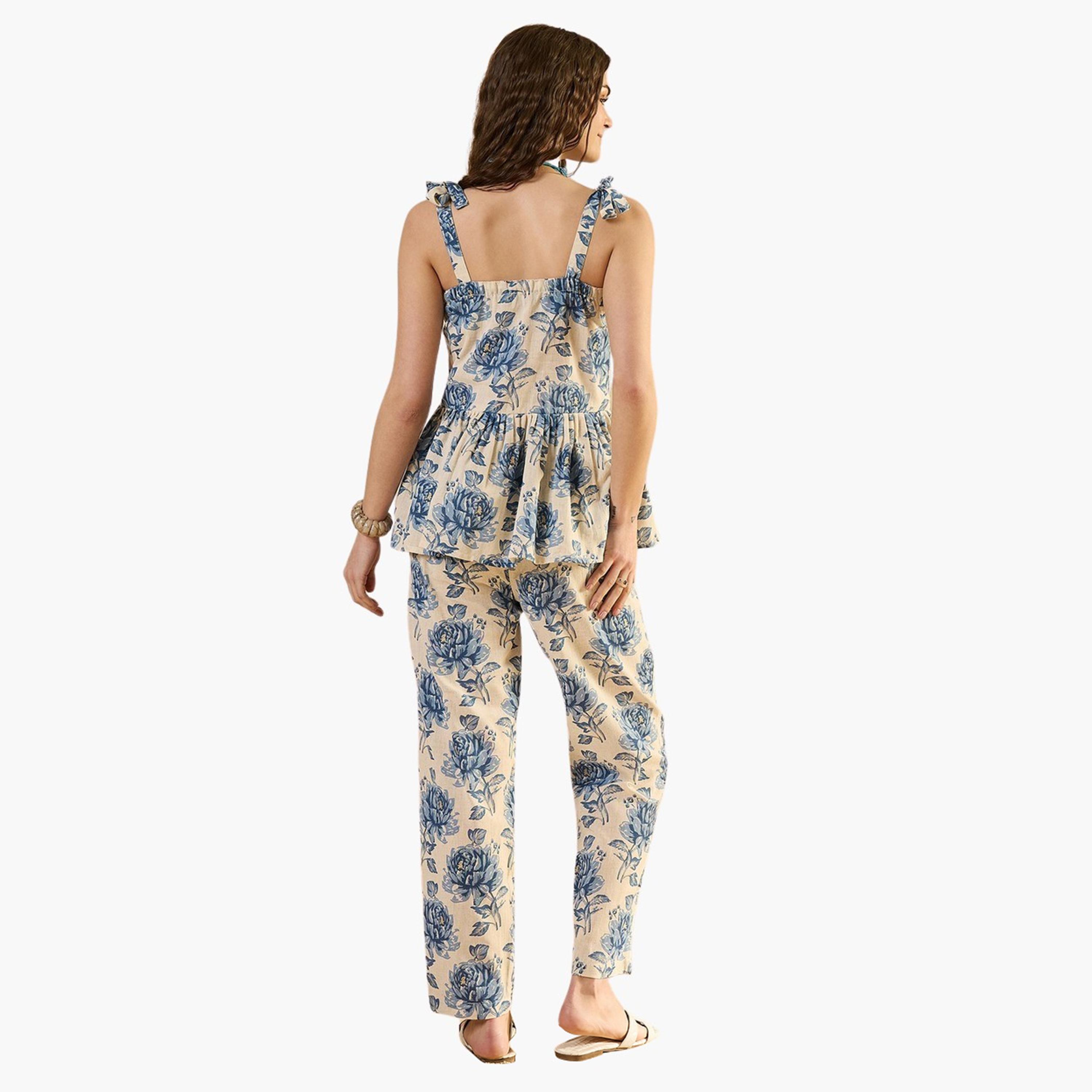 سانسكروتي هومز × ستايلي-  طقم بلوزة وبنطال من القطن الخالص مطبوع عليه زهور-women-clothing-coordsets-image-3