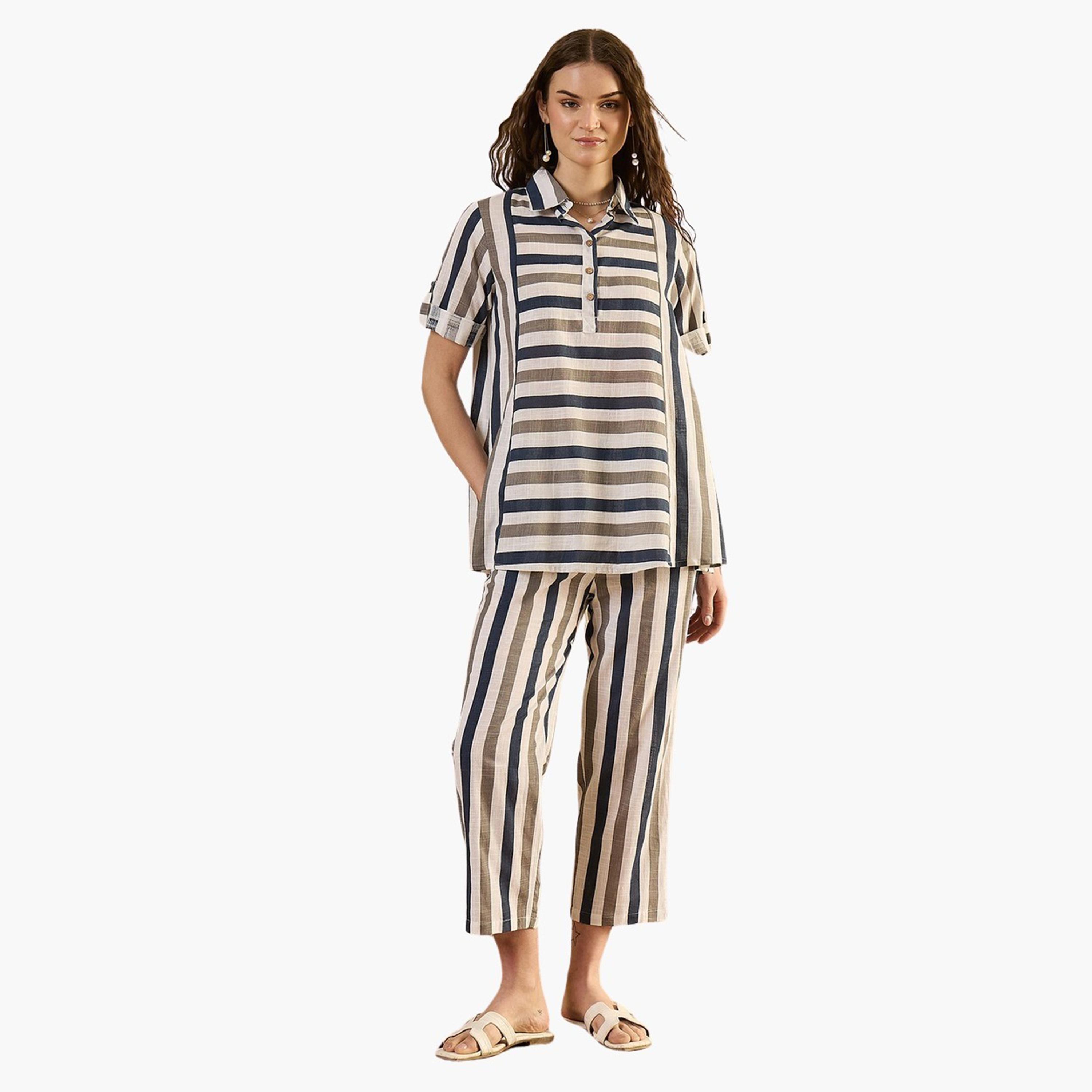 Sanskrutihomes X Styli Striped Pure Cotton Top and Pants Co-Ords-women-clothing-coordsets-image-1
