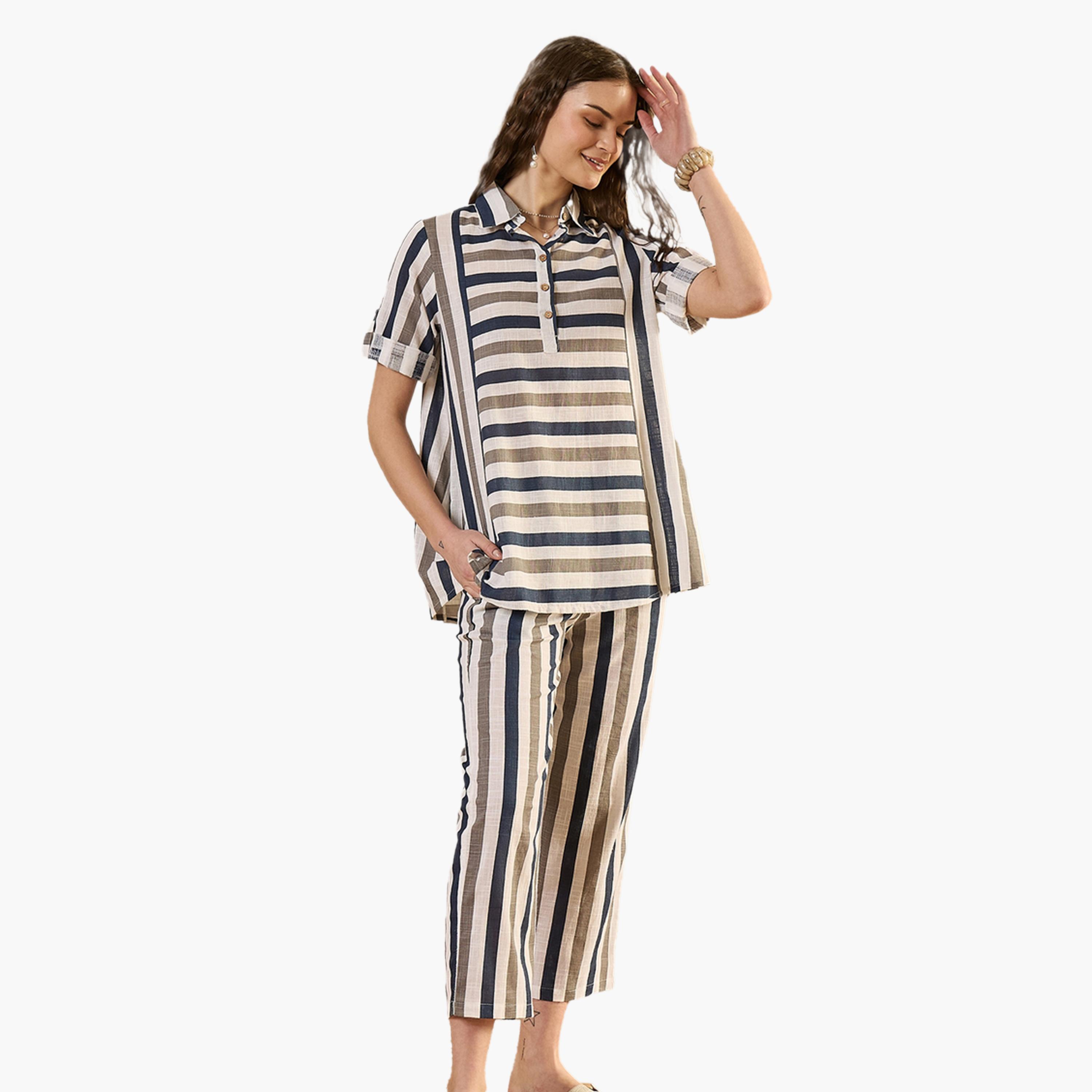 سانسكروتي هومز × ستايلي - طقم توب وبنطال مخطط من القطن الخالص-women-clothing-coordsets-image-4