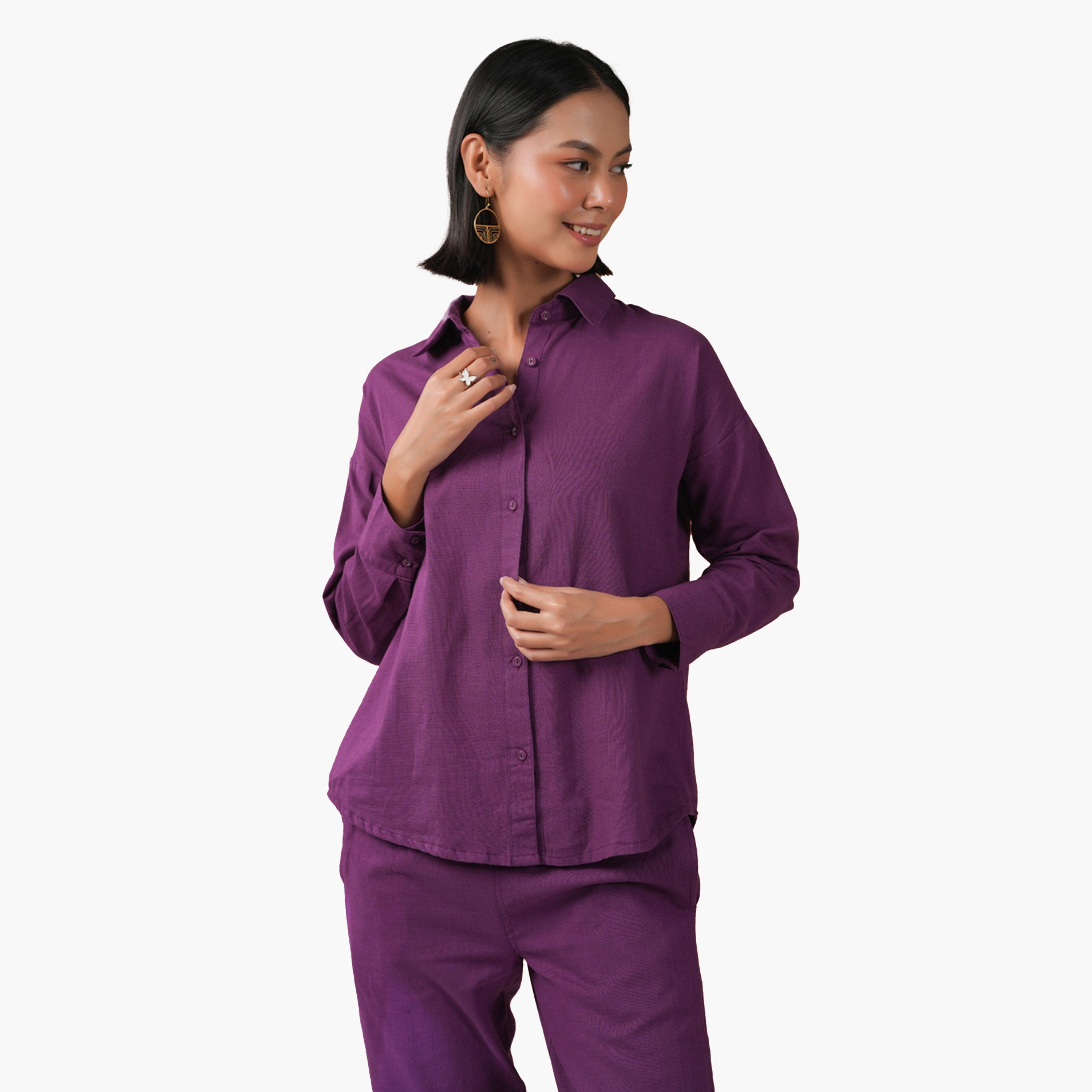 Sanskrutihomes X Styli Solid Pure Cotton Shirt and Pants Co-Ords-women-clothing-coordsets-image-2