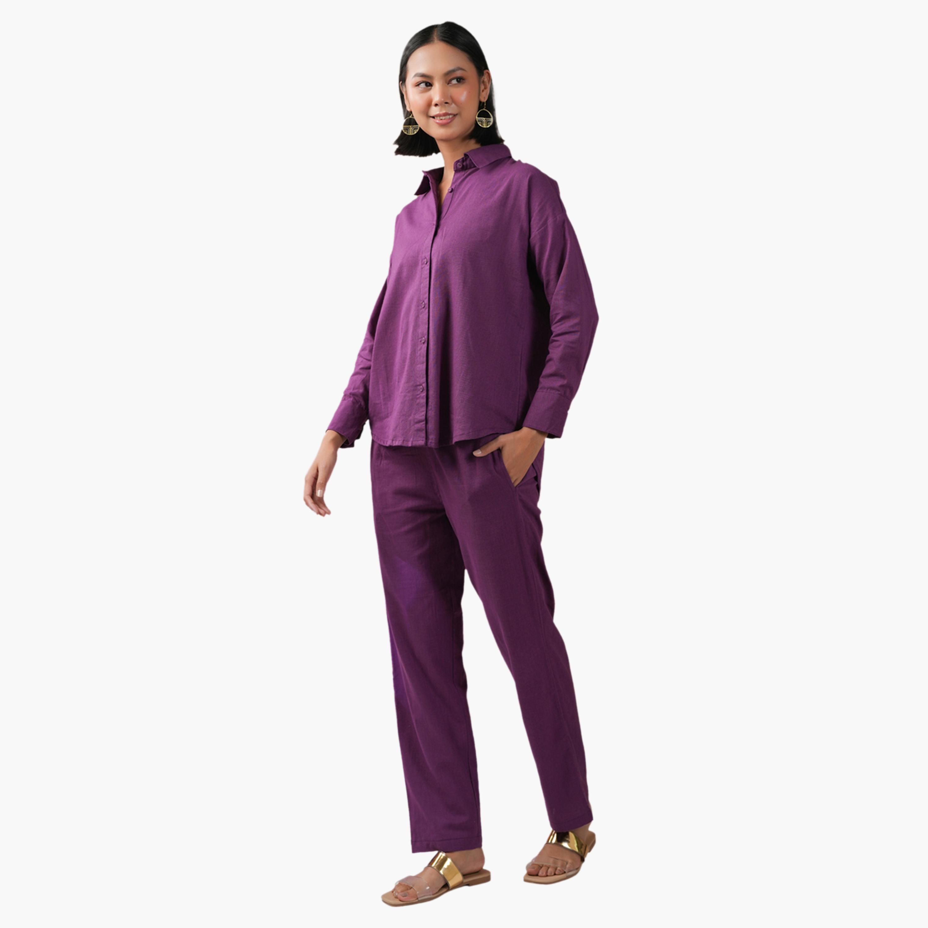 Sanskrutihomes X Styli Solid Pure Cotton Shirt and Pants Co-Ords-women-clothing-coordsets-image-4