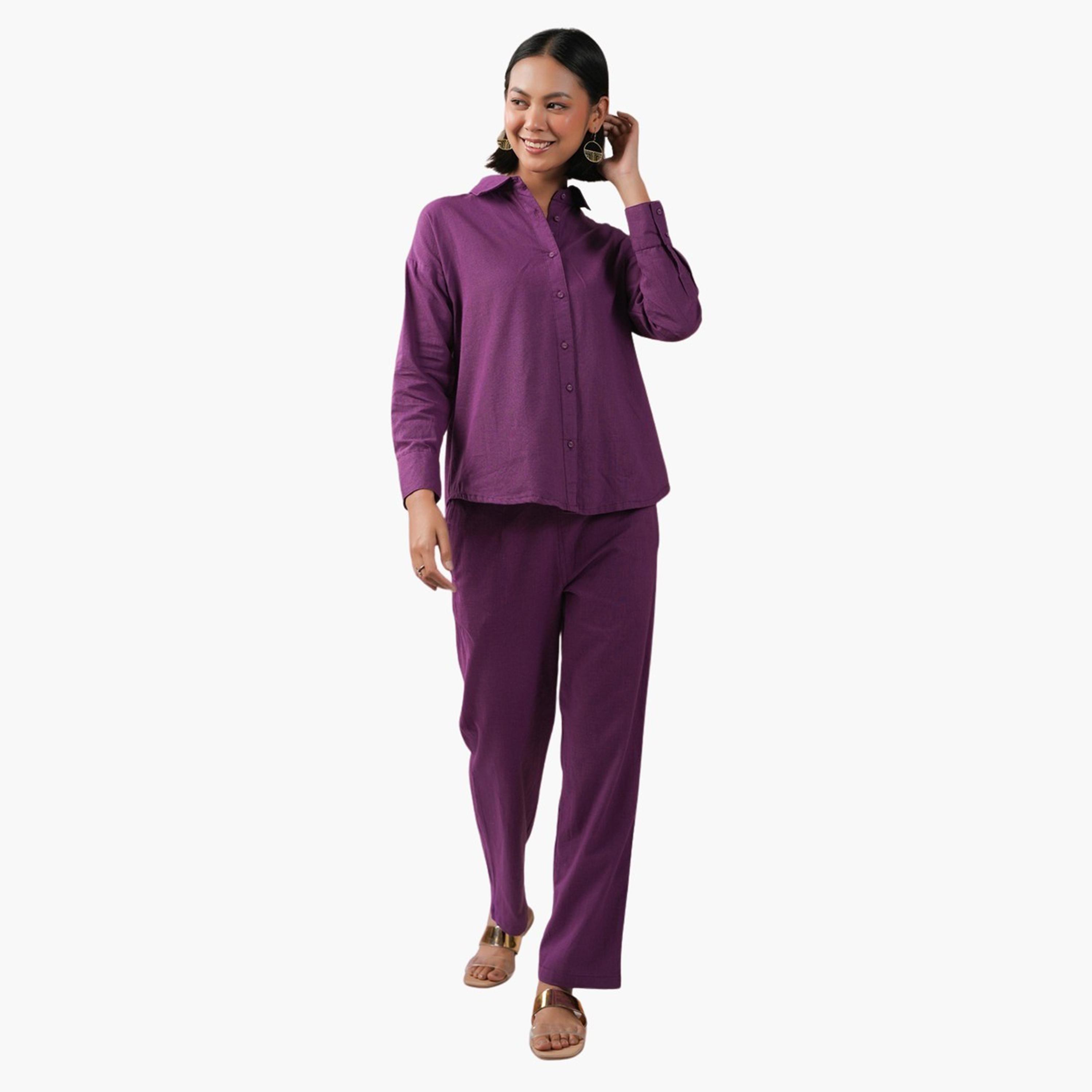Sanskrutihomes X Styli Solid Pure Cotton Shirt and Pants Co-Ords-women-clothing-coordsets-image-5