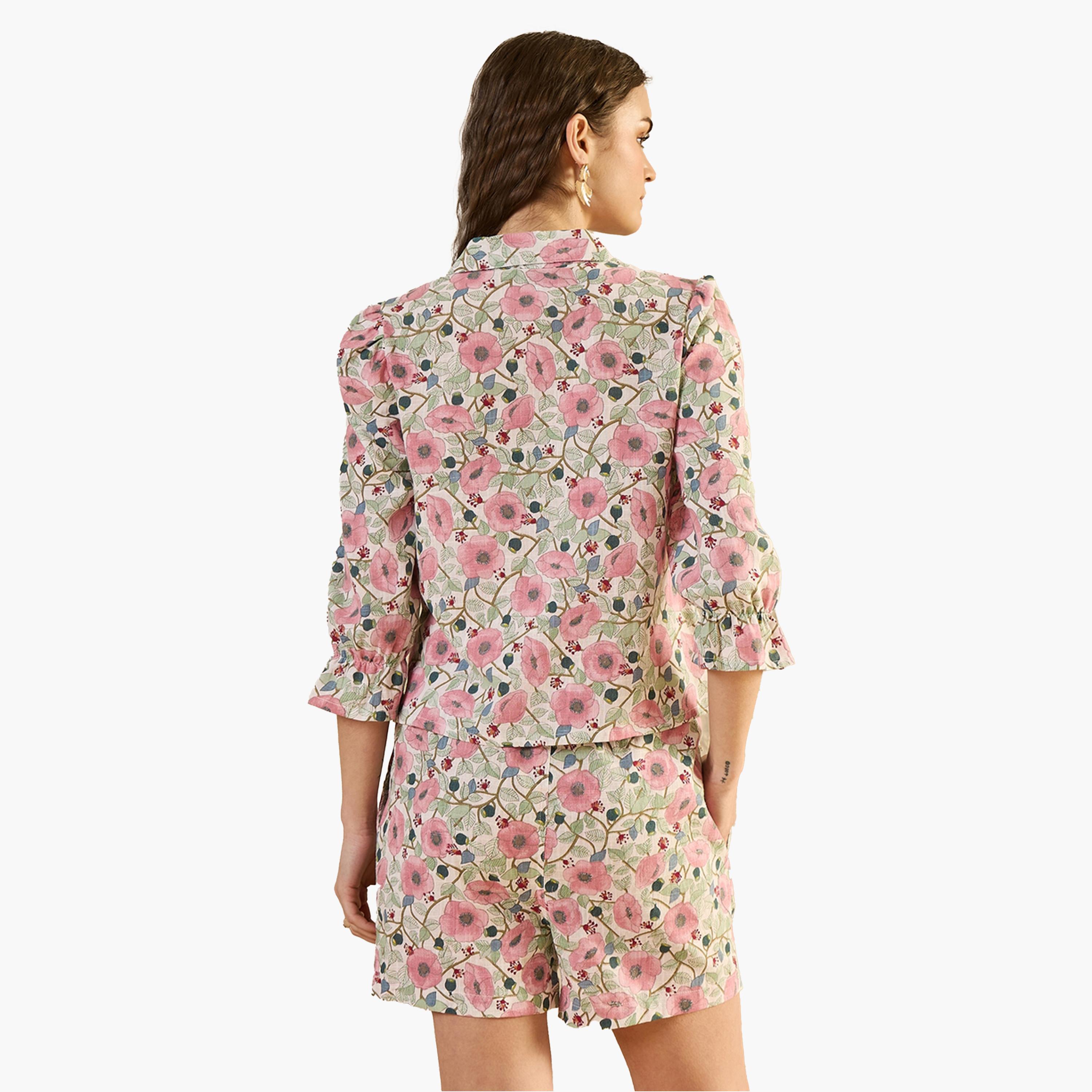 Sanskrutihomes X Styli Floral Printed Pure Cotton Shirt and Shorts Co-Ords-women-clothing-coordsets-image-3