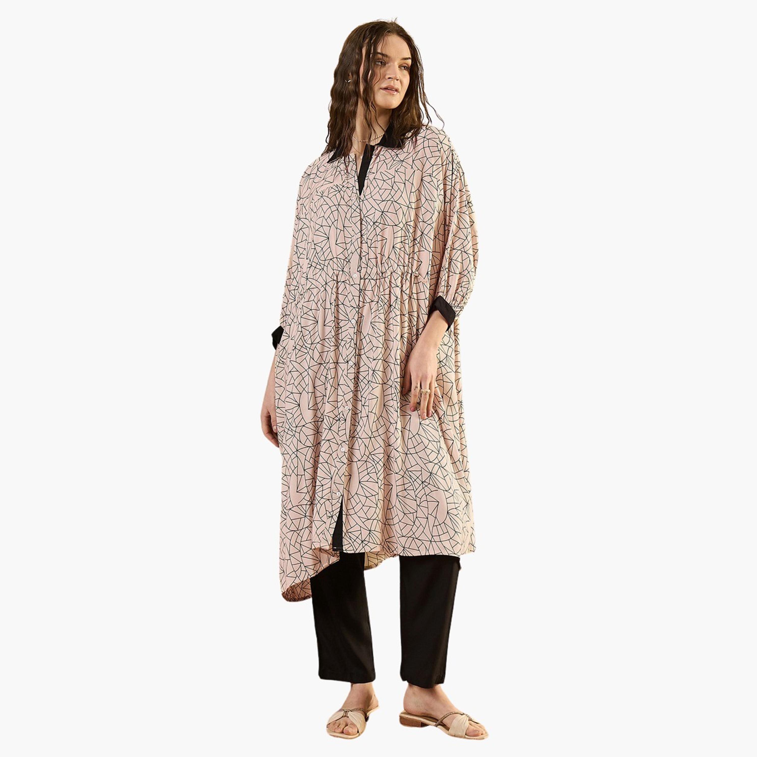 Sanskrutihomes X Styli Floral Printed Batwing Sleeve Longline Top and Pants Co-Ords-women-clothing-coordsets-image-1