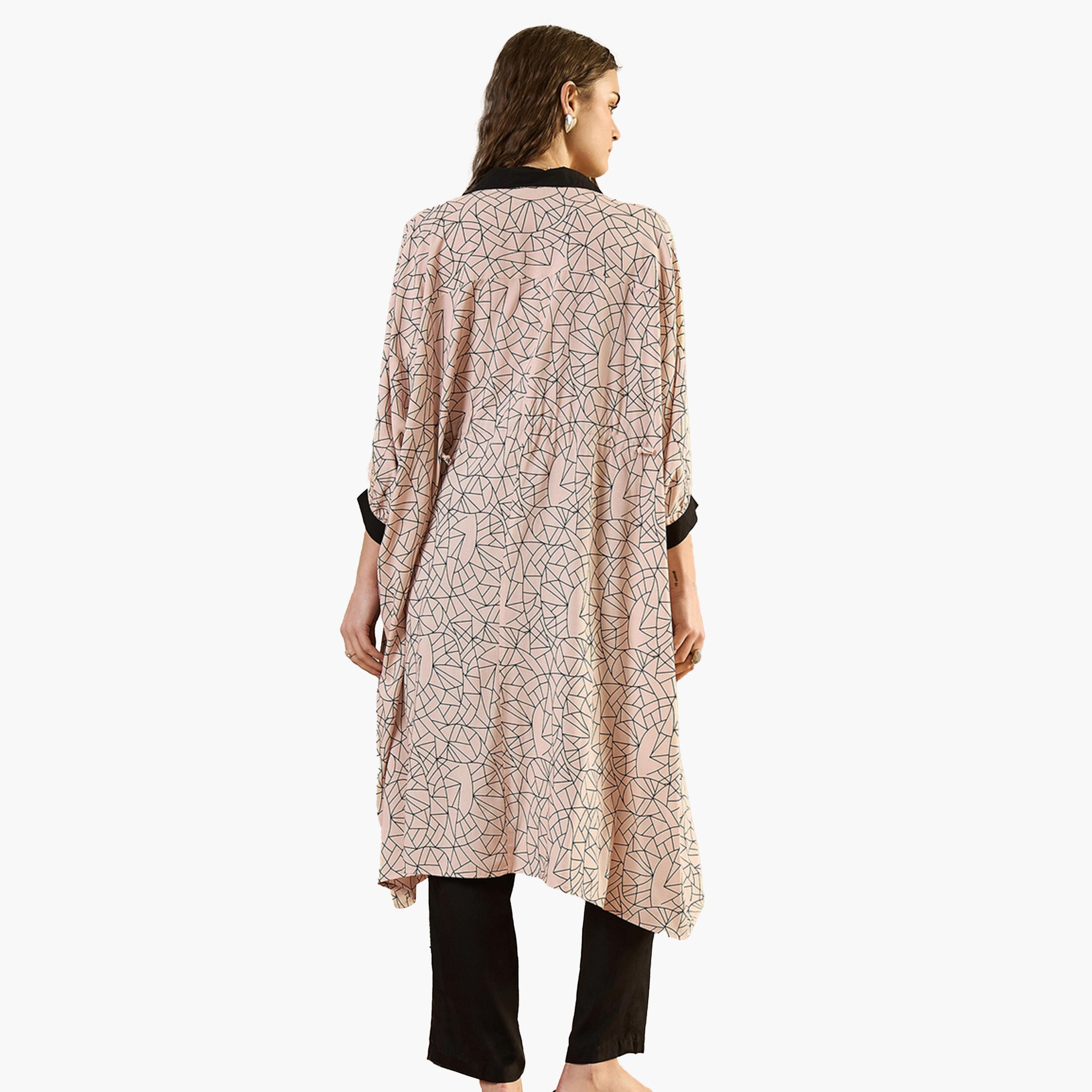 سانسكروتي هومز × ستايلي- طقم بلوزة وبنطال بأكمام طويلة وطبعة زهور وأجنحة خفاش-women-clothing-coordsets-image-3