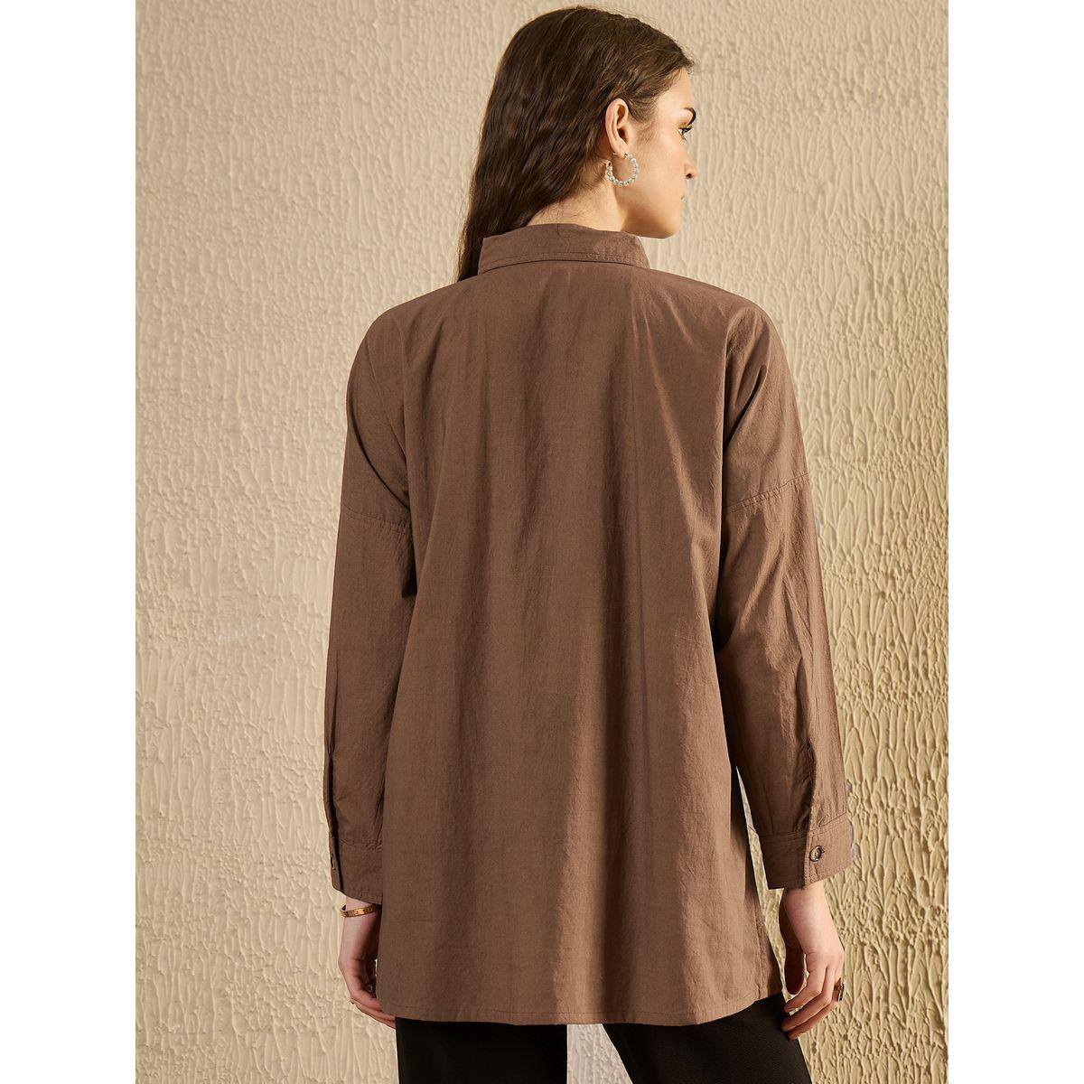 Sanskrutihomes Solid Cotton Buttoned Long Sleeve Top-women-clothing-shirtsandblouses-blouses-image-2