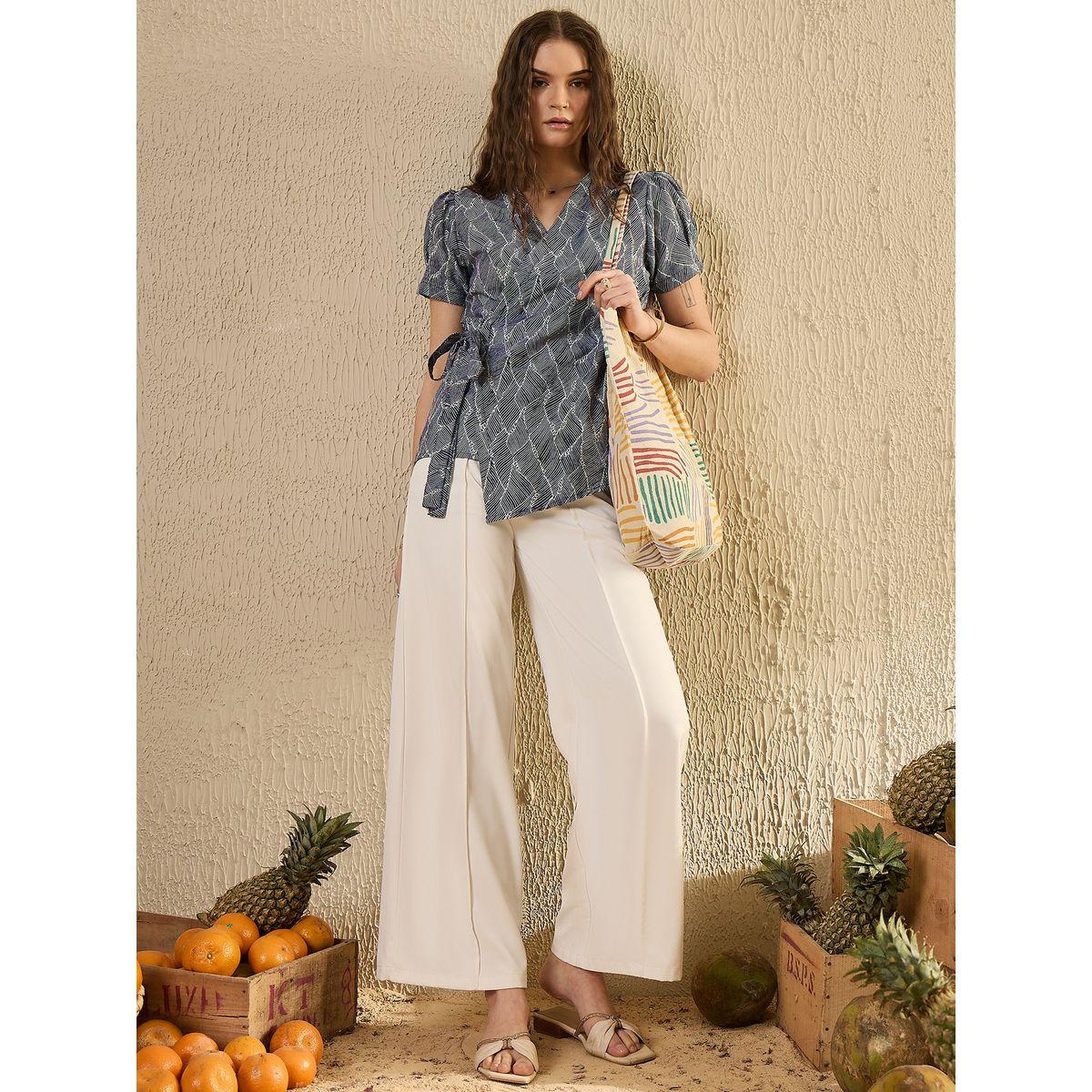 Sanskrutihomes Geometric Print Puff Sleeve Cotton Top-women-clothing-shirtsandblouses-blouses-image-1