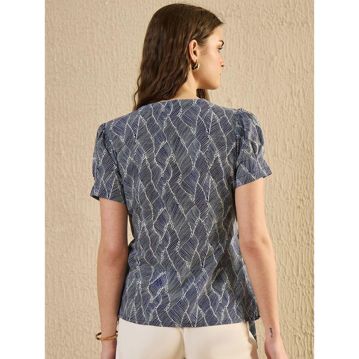 Sanskrutihomes Geometric Print Puff Sleeve Cotton Top-women-clothing-shirtsandblouses-blouses-image-2