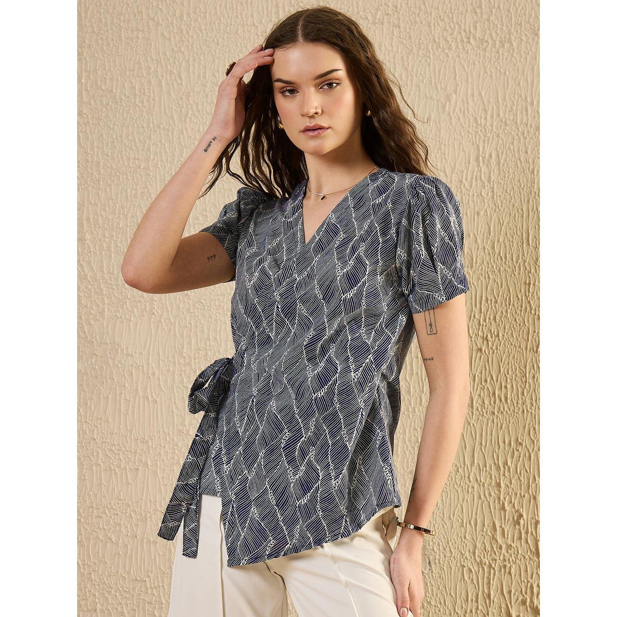 Sanskrutihomes Geometric Print Puff Sleeve Cotton Top-women-clothing-shirtsandblouses-blouses-image-3