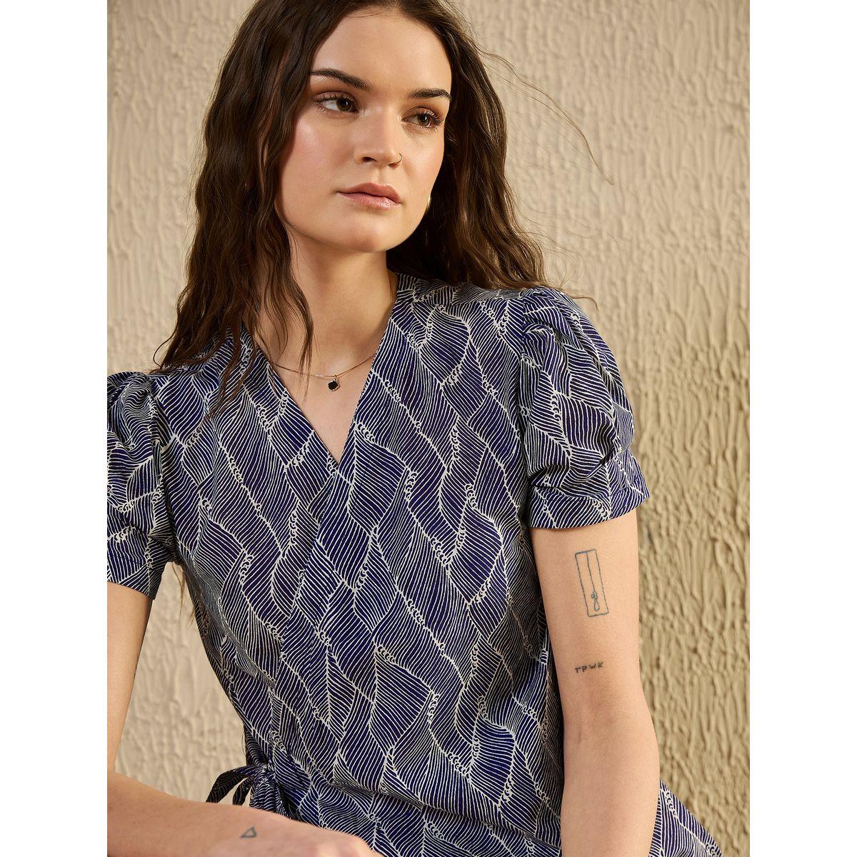 Sanskrutihomes Geometric Print Puff Sleeve Cotton Top-women-clothing-shirtsandblouses-blouses-image-6