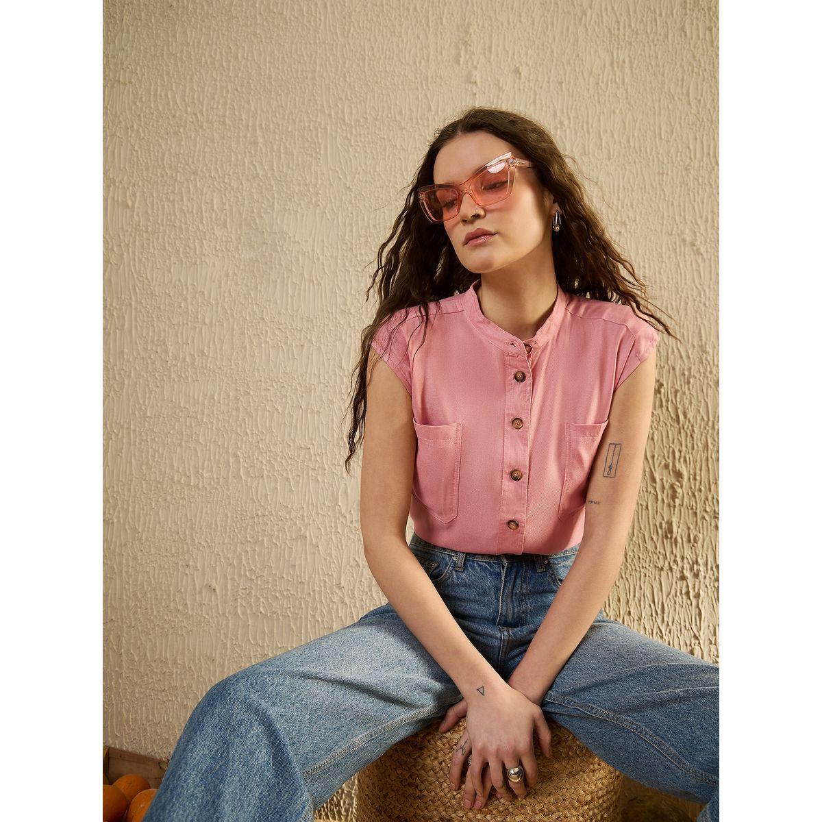Sanskrutihomes Solid Mandarin Collar Sleeveless Top-women-clothing-shirtsandblouses-blouses-image-5
