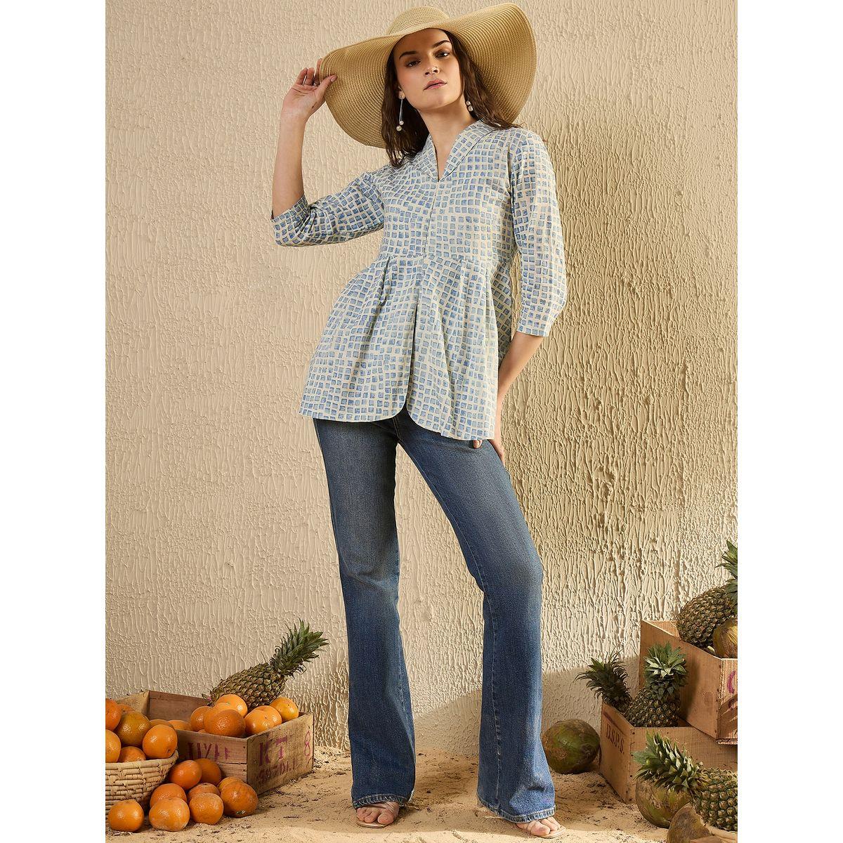 Sanskrutihomes Checked Print Pleated Top-women-clothing-shirtsandblouses-blouses-image-1