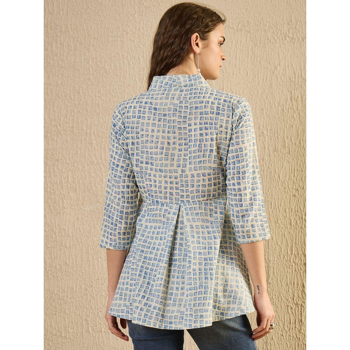 بلوزة بطبعة مربعات وتفاصيل كسرات-women-clothing-shirtsandblouses-blouses-image-2