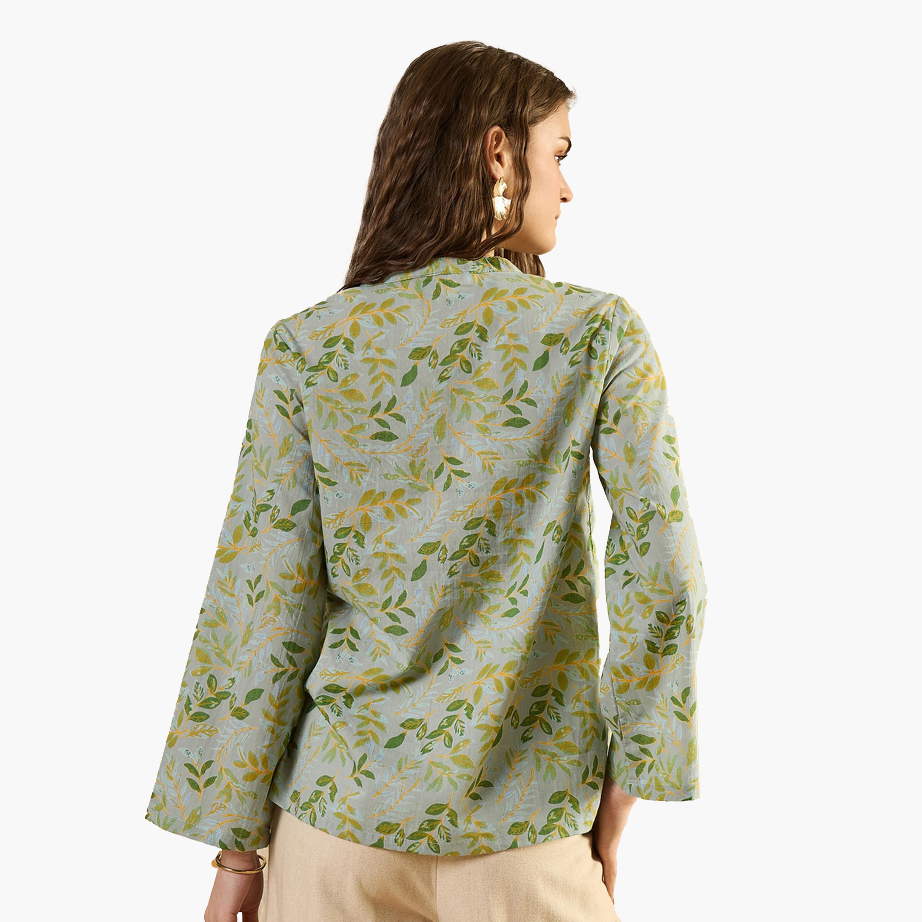 Sanskrutihomes X Styli Floral Printed Pleated Top with Button Detail-women-clothing-shirtsandblouses-blouses-image-4