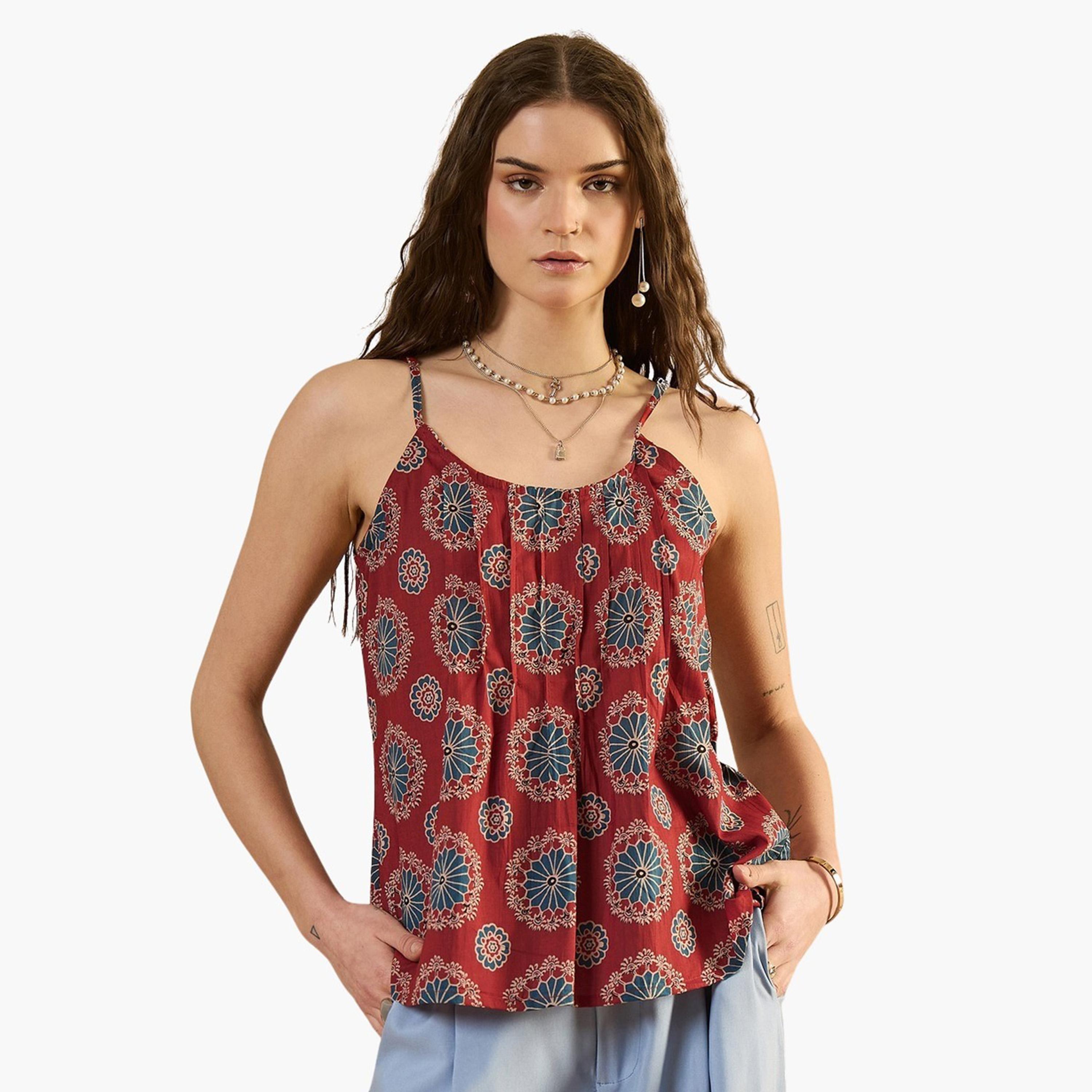 Sanskrutihomes X Styli Printed Strappy Round Neck Top-women-clothing-shirtsandblouses-blouses-image-1