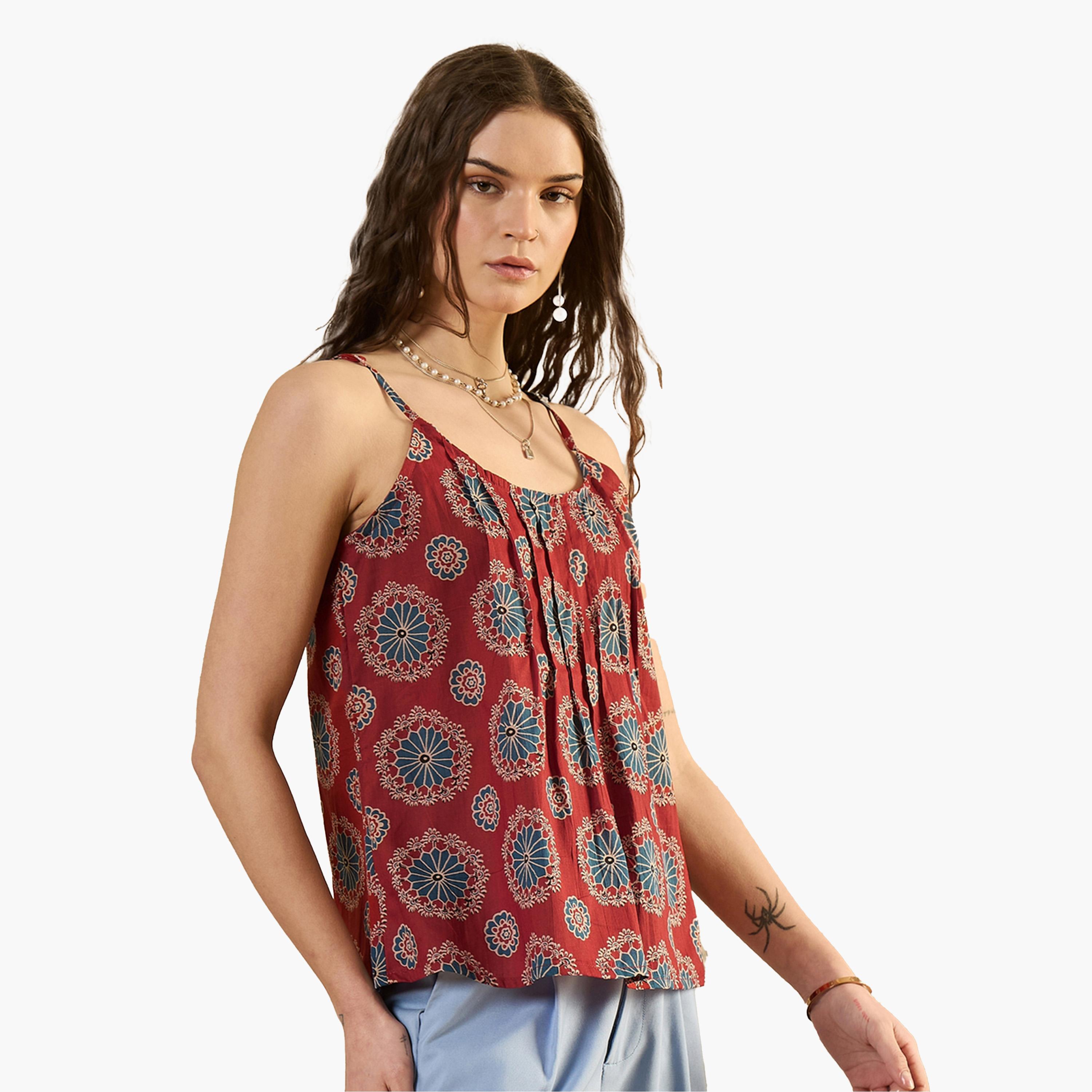 سانسكروتي هومز × ستايلي - بلوزة مطبوعة برقبة دائرية وأربطة-women-clothing-shirtsandblouses-blouses-image-3