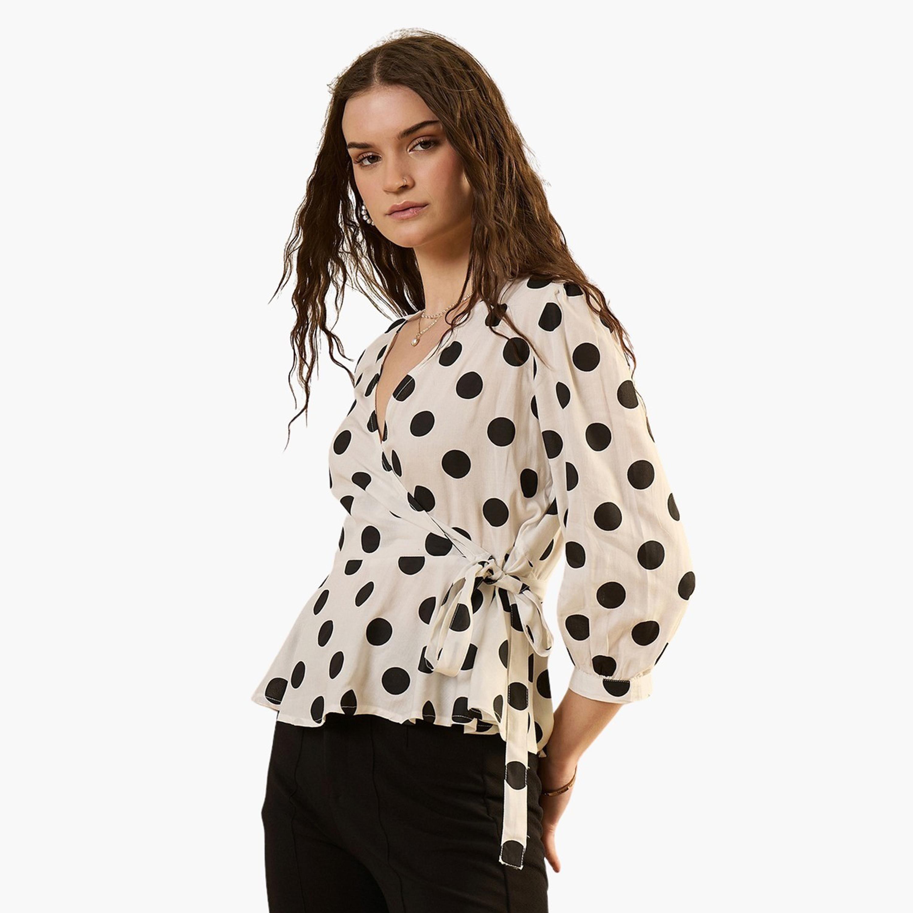 سانسكروتي هومز × ستايلي - بلوزة قطنية منقطة للنساء-women-clothing-shirtsandblouses-blouses-image-3
