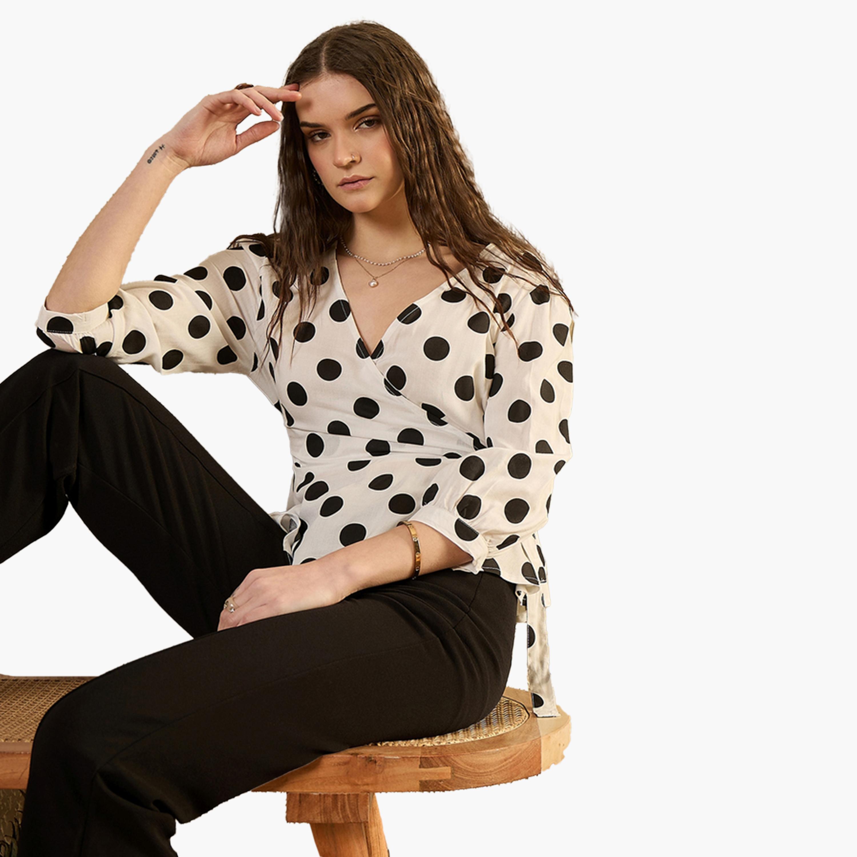 سانسكروتي هومز × ستايلي - بلوزة قطنية منقطة للنساء-women-clothing-shirtsandblouses-blouses-image-5