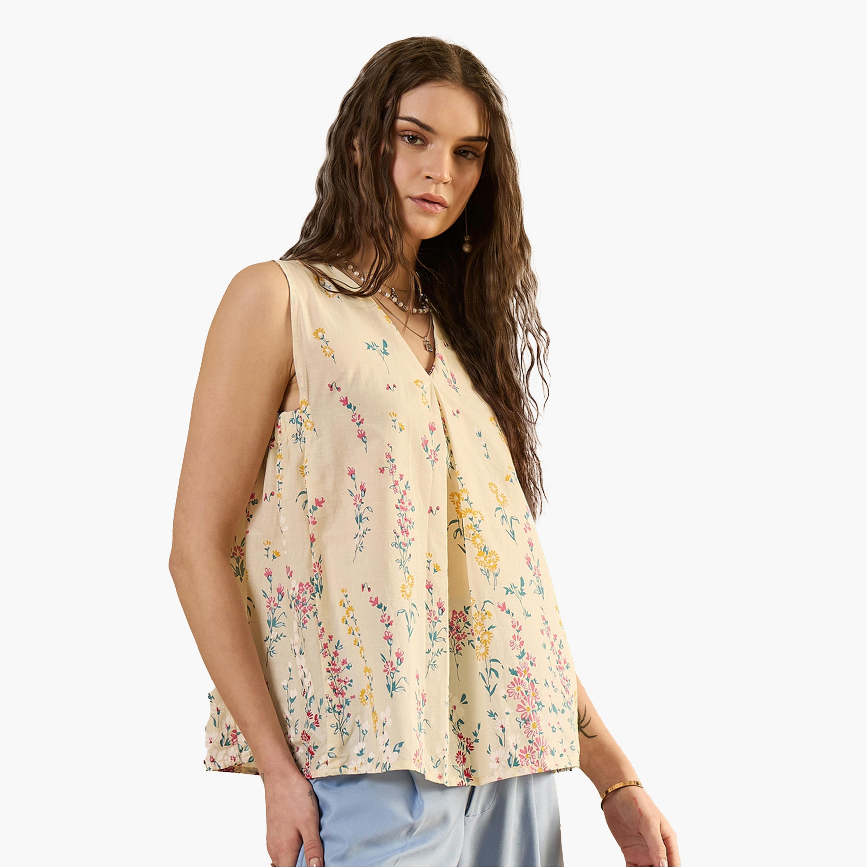 Sanskrutihomes X Styli Floral Print V-Neck Cotton Top for Women-women-clothing-shirtsandblouses-blouses-image-3