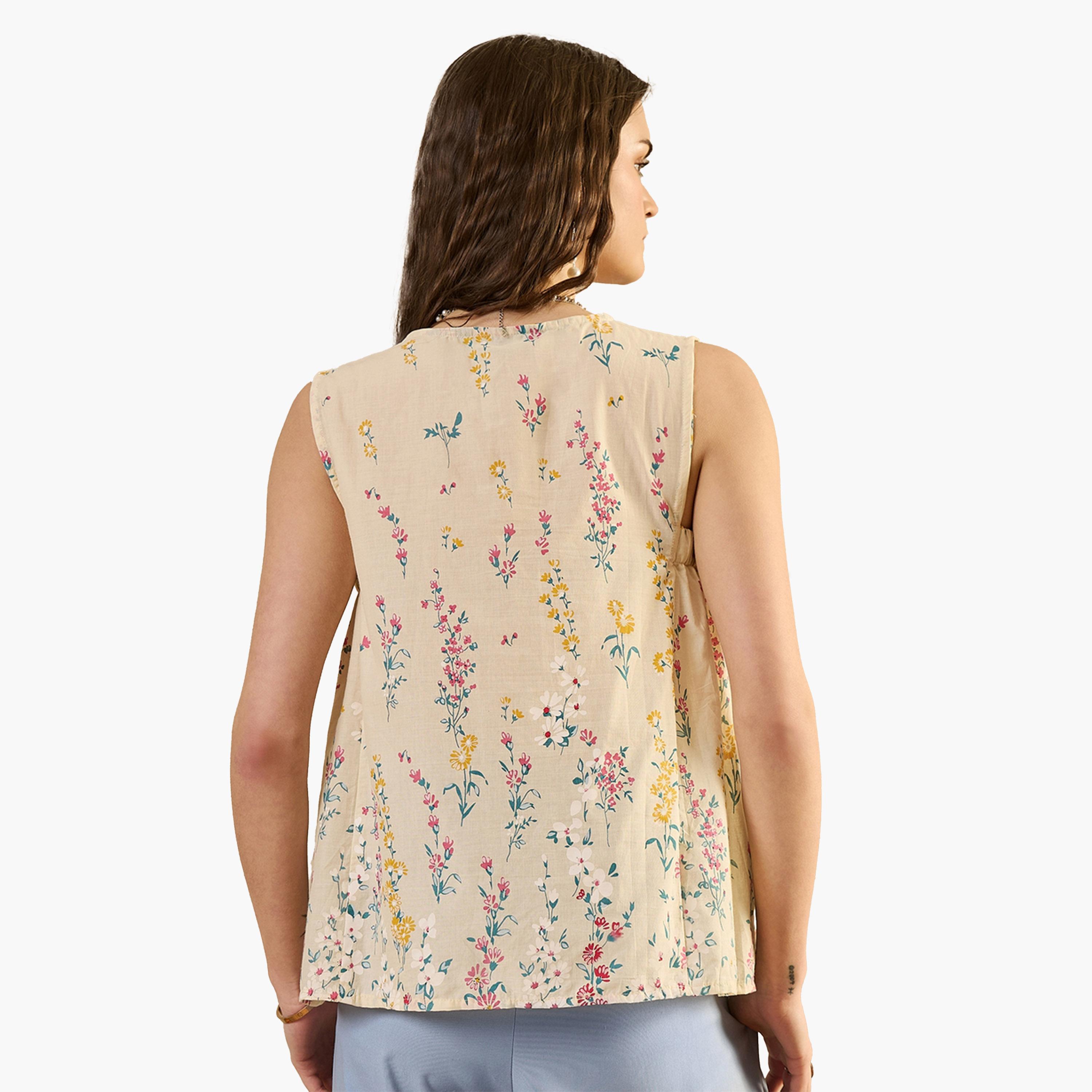 Sanskrutihomes X Styli Floral Print V-Neck Cotton Top for Women-women-clothing-shirtsandblouses-blouses-image-4
