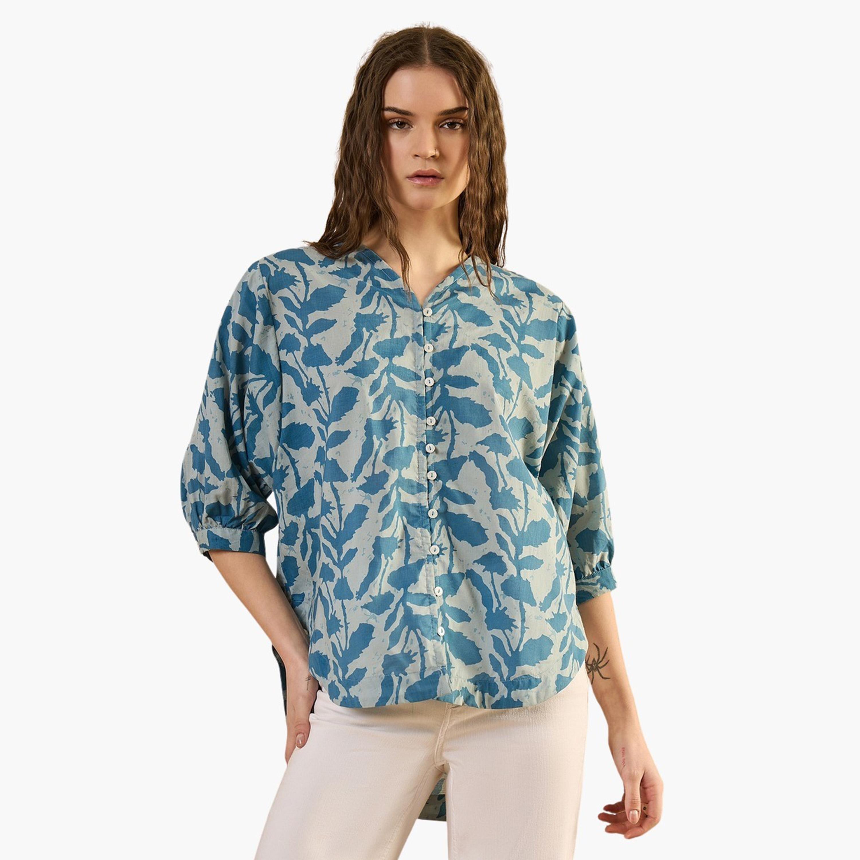 سانسكروتي هومز × ستايلي-  قميص بأكمام خفاش وطبعة زهور وأزرار-women-clothing-shirtsandblouses-shirts-image-1