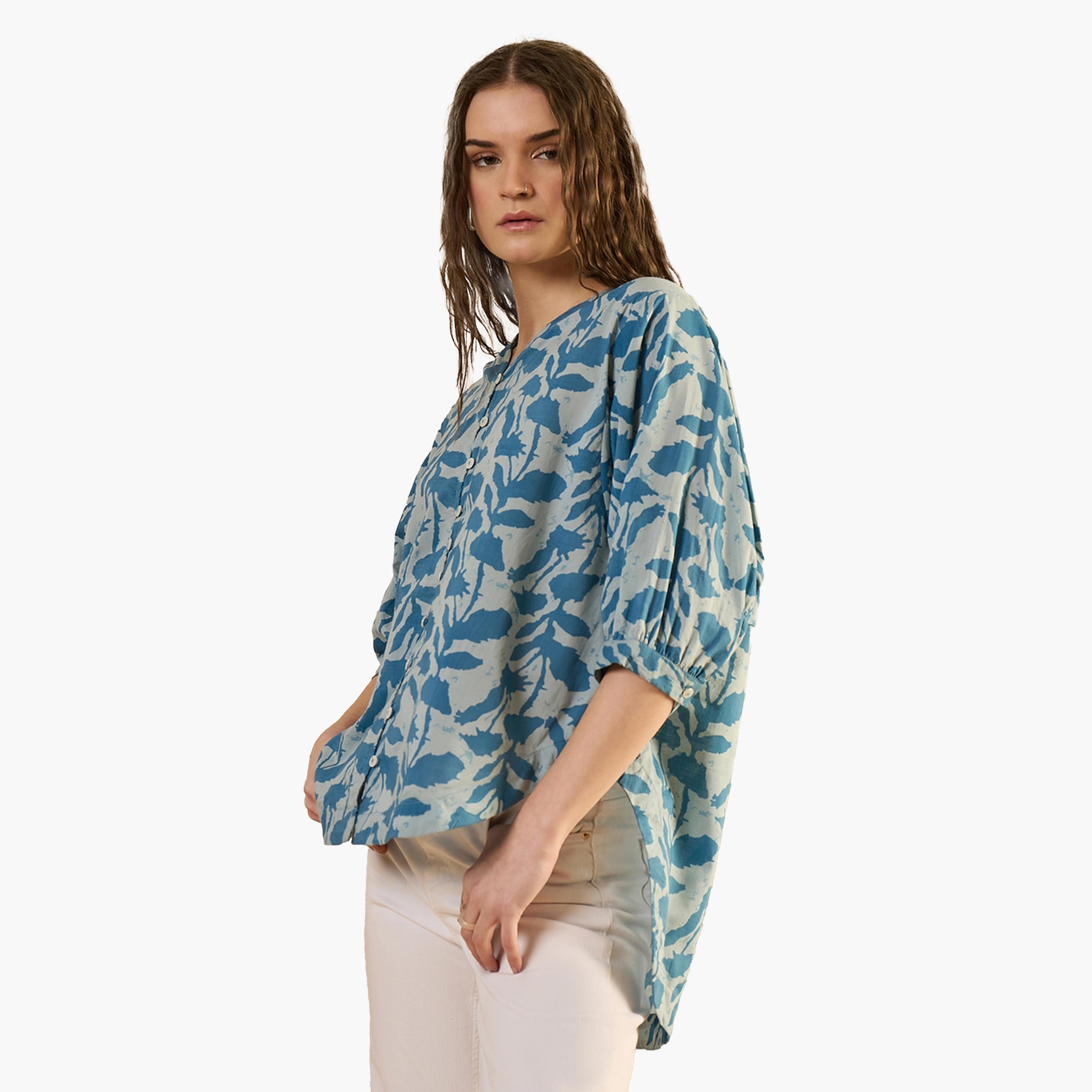 سانسكروتي هومز × ستايلي-  قميص بأكمام خفاش وطبعة زهور وأزرار-women-clothing-shirtsandblouses-shirts-image-3