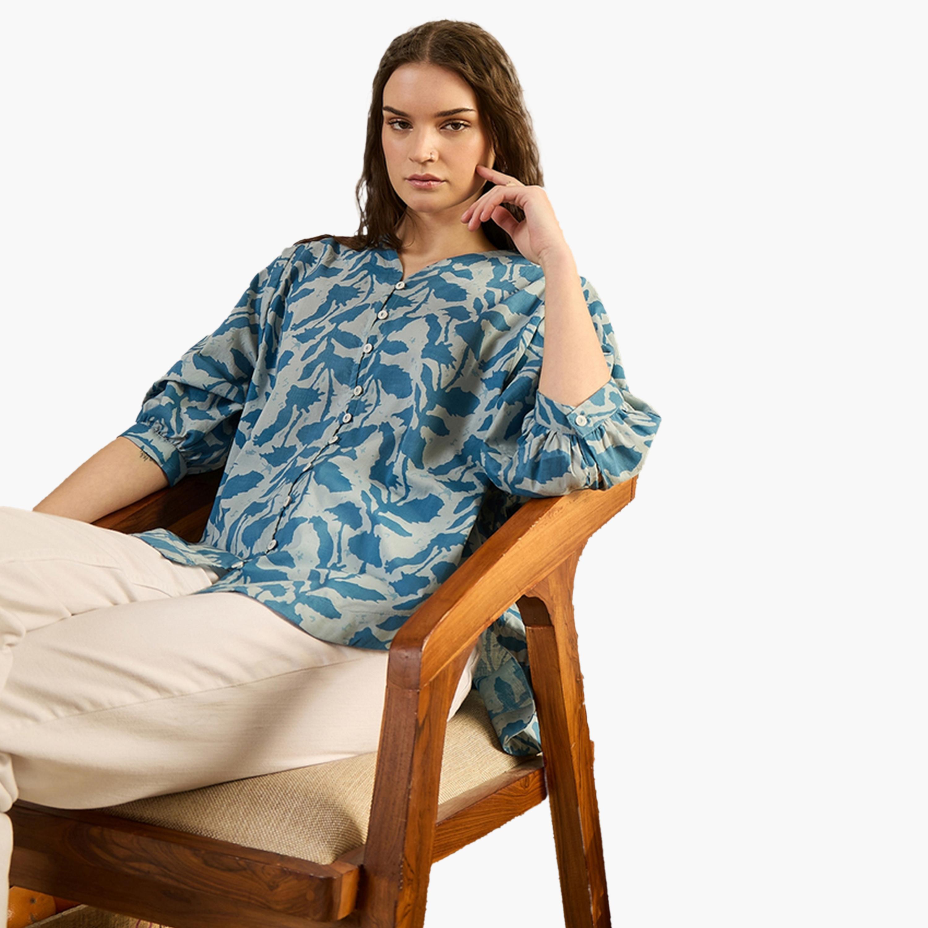 سانسكروتي هومز × ستايلي-  قميص بأكمام خفاش وطبعة زهور وأزرار-women-clothing-shirtsandblouses-shirts-image-5