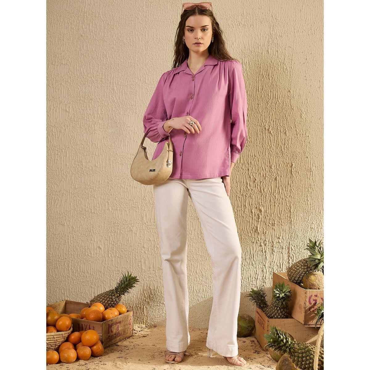 Sanskrutihomes Solid Balloon Sleeve Buttoned Shirt-women-clothing-shirtsandblouses-shirts-image-1