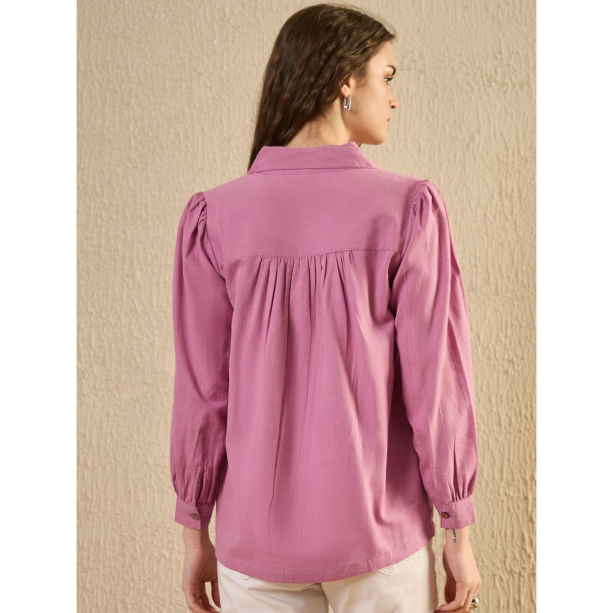 Sanskrutihomes Solid Balloon Sleeve Buttoned Shirt-women-clothing-shirtsandblouses-shirts-image-2