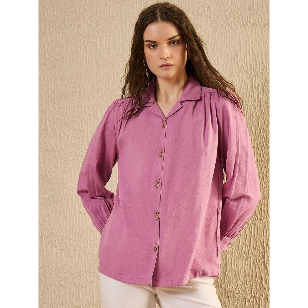 Sanskrutihomes Solid Balloon Sleeve Buttoned Shirt-women-clothing-shirtsandblouses-shirts-image-3