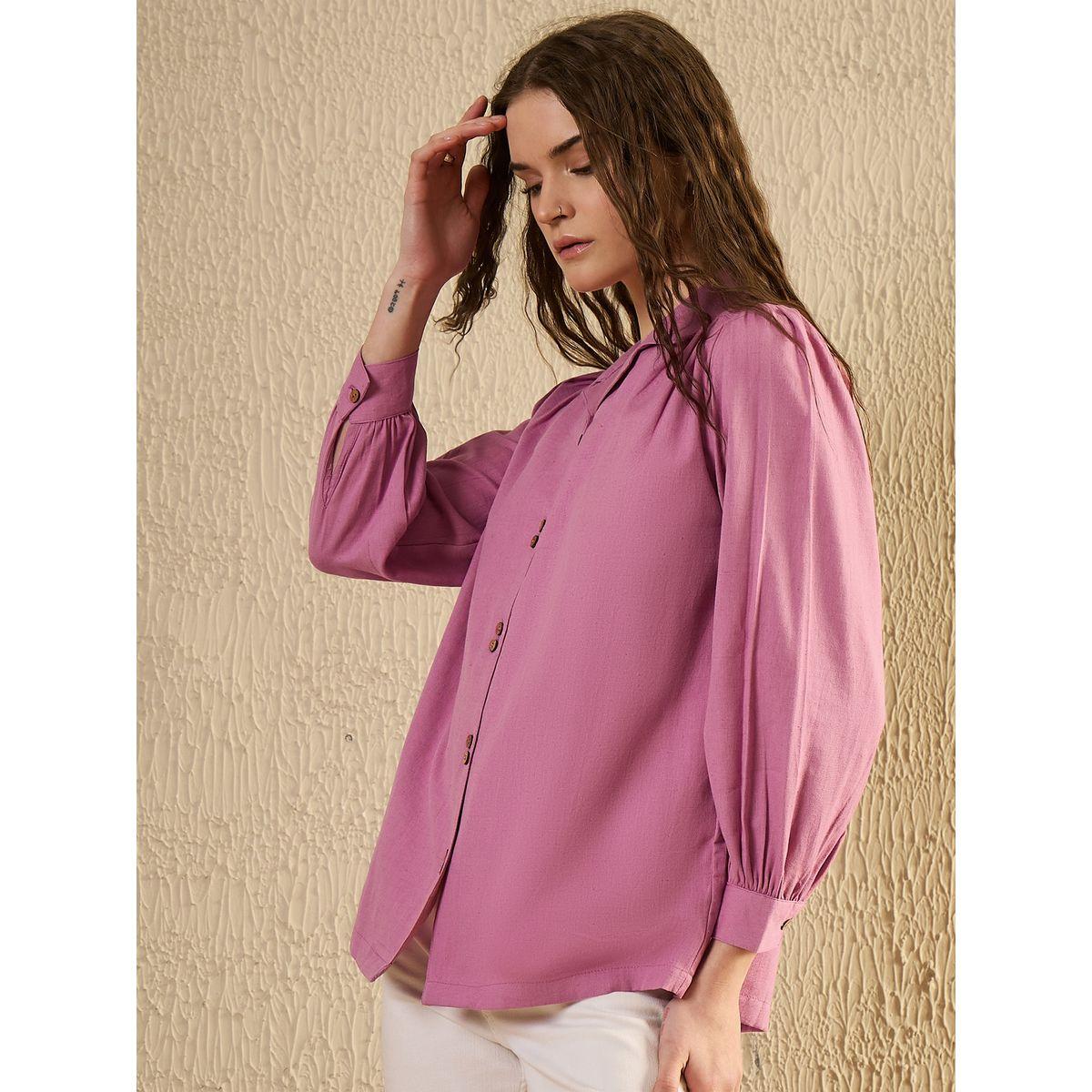 Sanskrutihomes Solid Balloon Sleeve Buttoned Shirt-women-clothing-shirtsandblouses-shirts-image-4