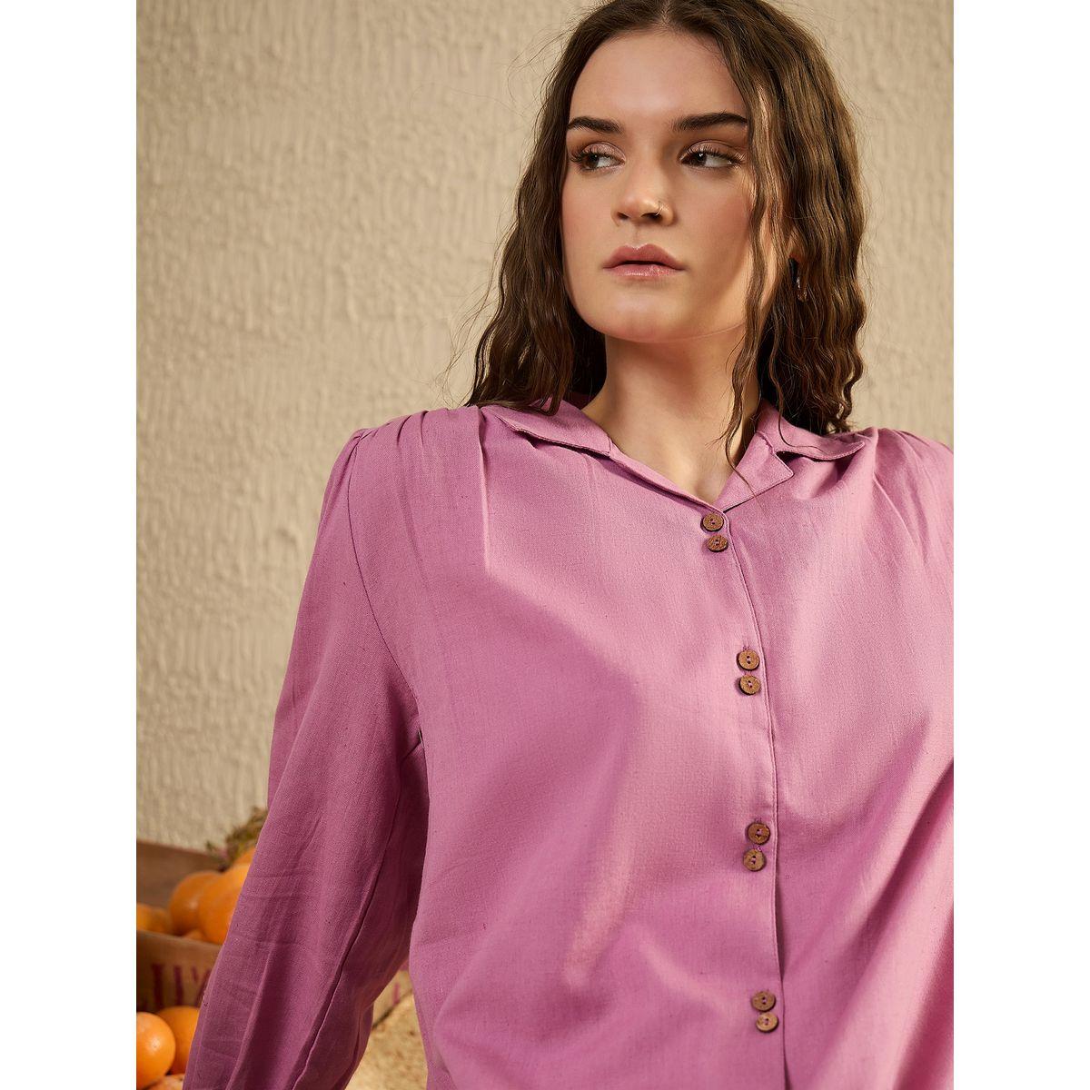 Sanskrutihomes Solid Balloon Sleeve Buttoned Shirt-women-clothing-shirtsandblouses-shirts-image-6