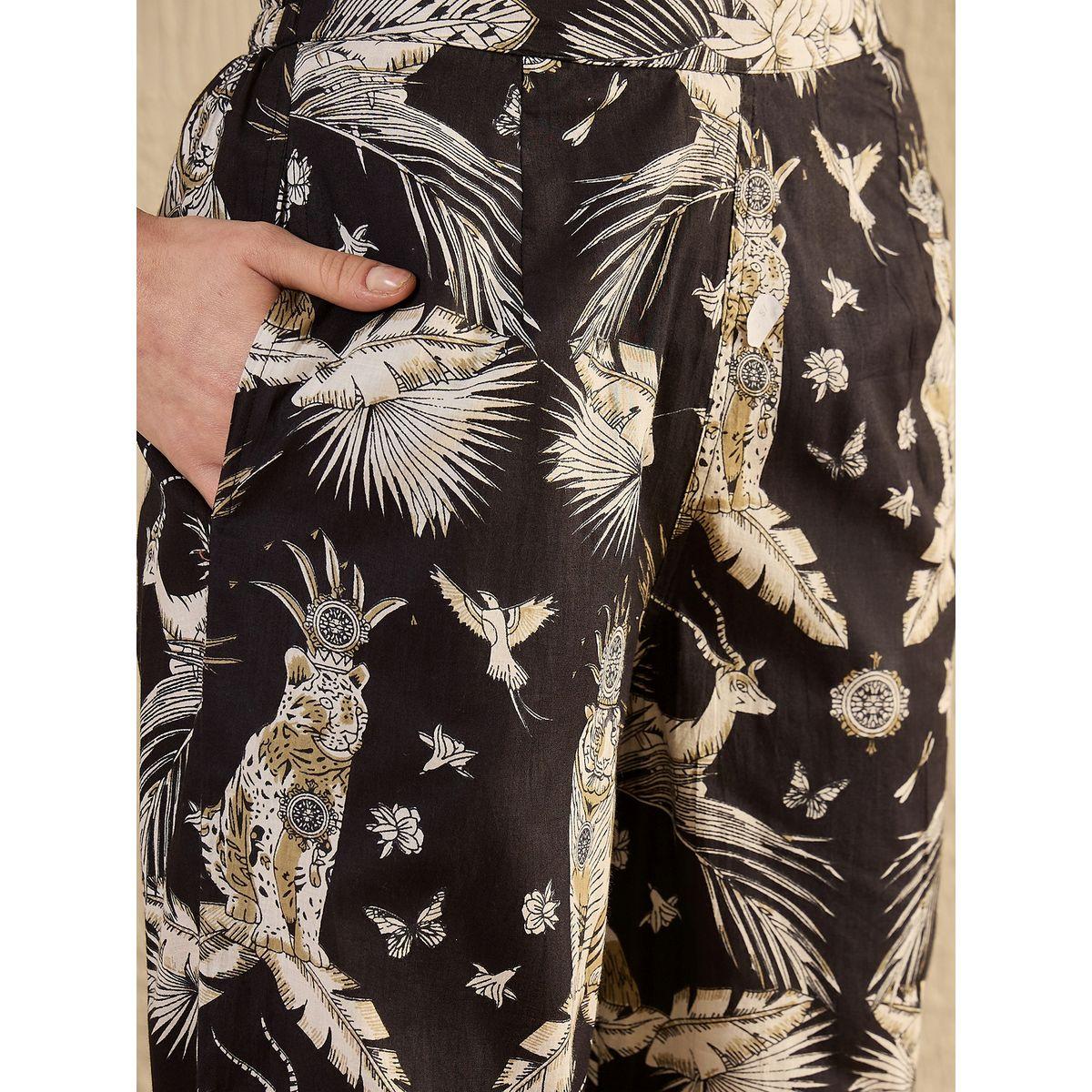 Sanskrutihomes Black All-Over Print Short Sleeve Cotton Top and Pyjama Set-women-clothing-nightwear-pyjamas-longsets-image-2