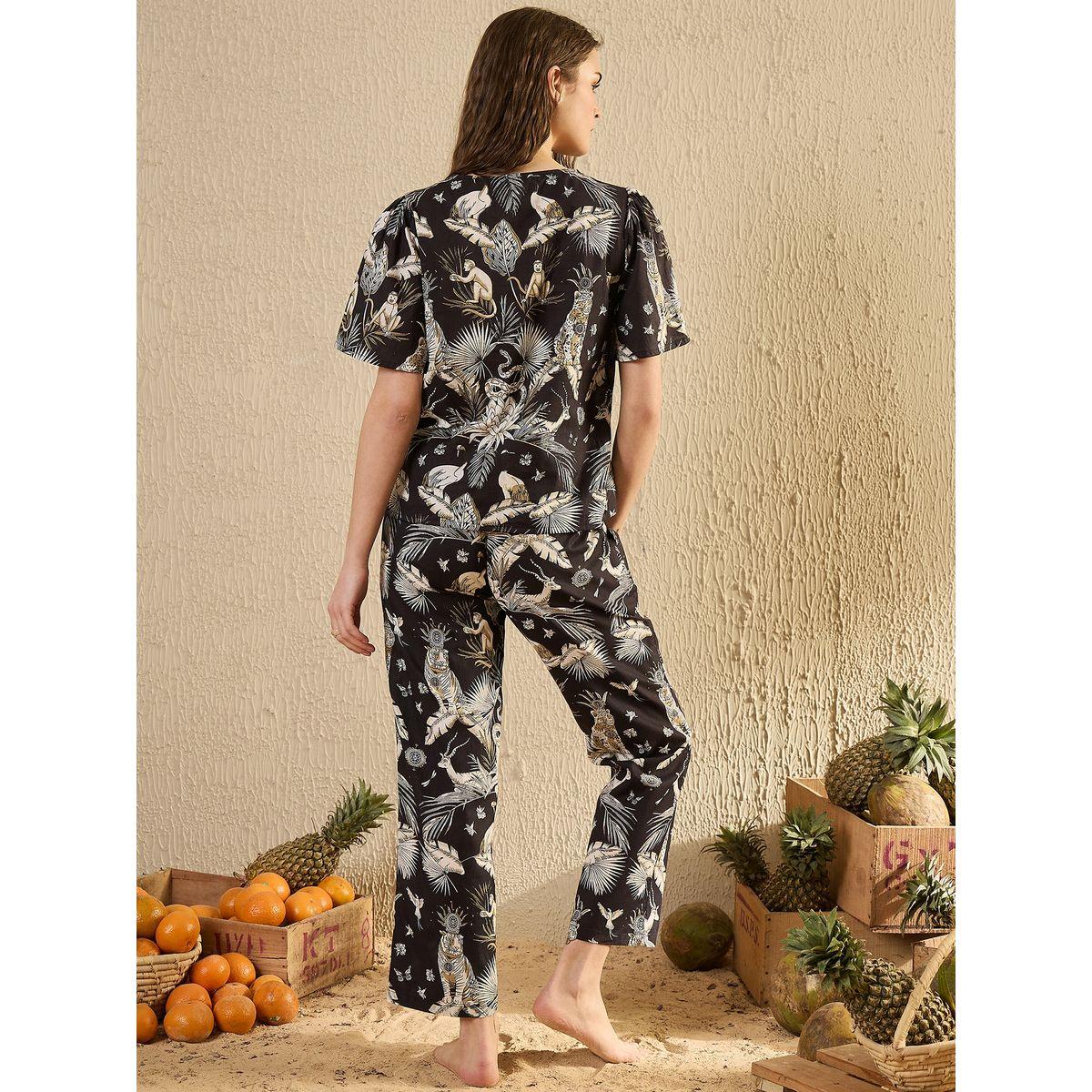 Sanskrutihomes Black All-Over Print Short Sleeve Cotton Top and Pyjama Set-women-clothing-nightwear-pyjamas-longsets-image-5