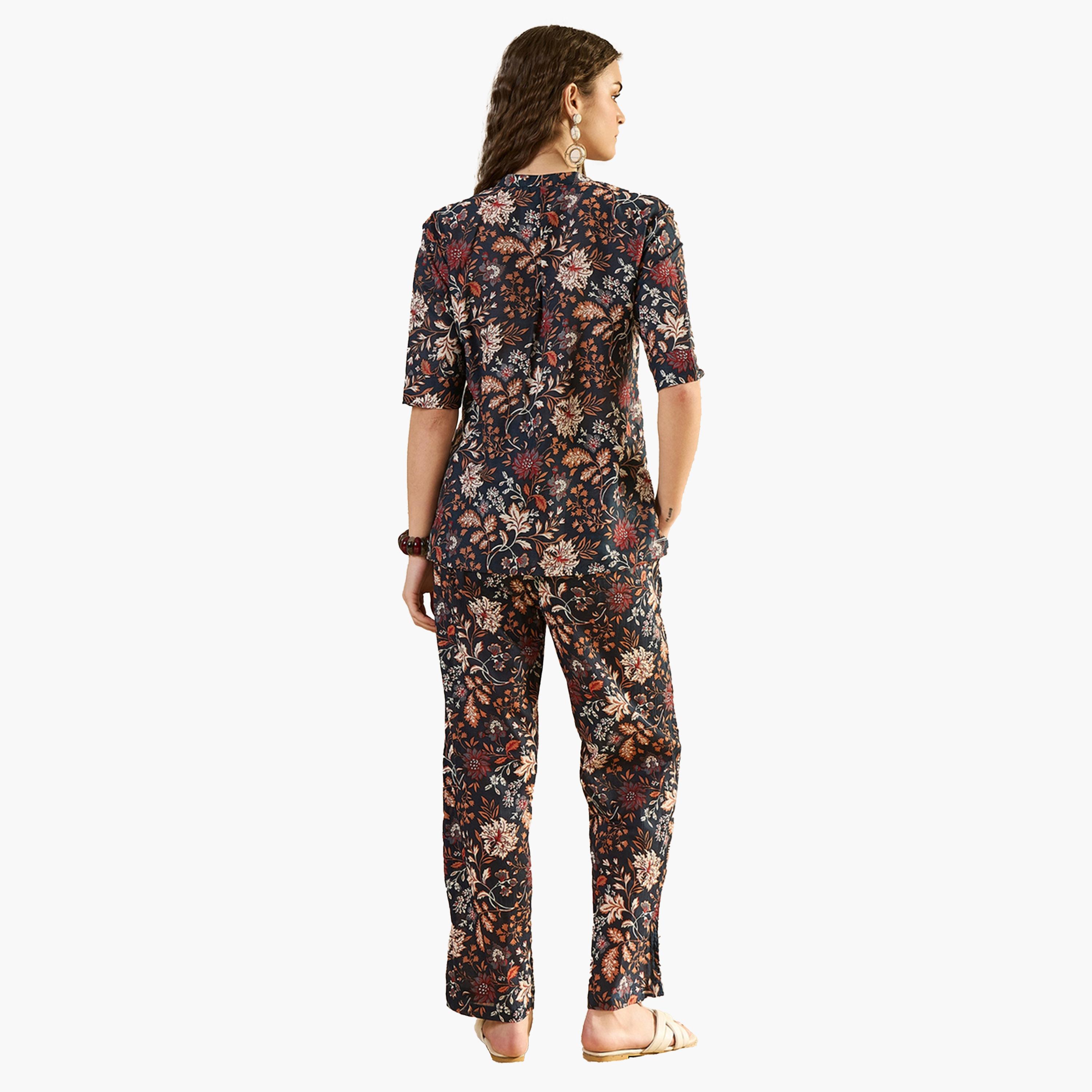 سانسكروتي هومز × ستايلي-  بيجاما وقميص قطني مطبوع رقبة على شكل حرف V-women-clothing-nightwear-pyjamas-longsets-image-3
