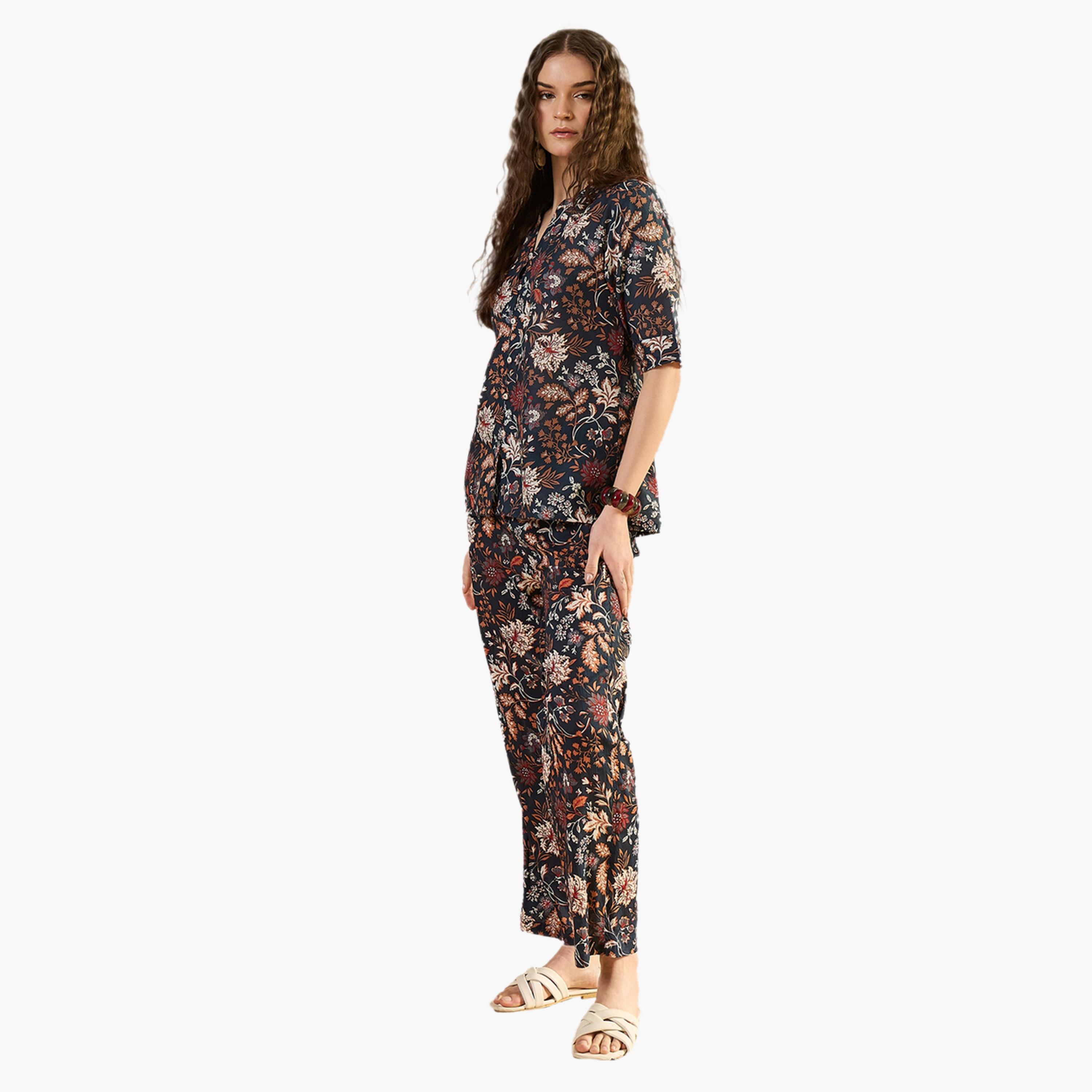 سانسكروتي هومز × ستايلي-  بيجاما وقميص قطني مطبوع رقبة على شكل حرف V-women-clothing-nightwear-pyjamas-longsets-image-4