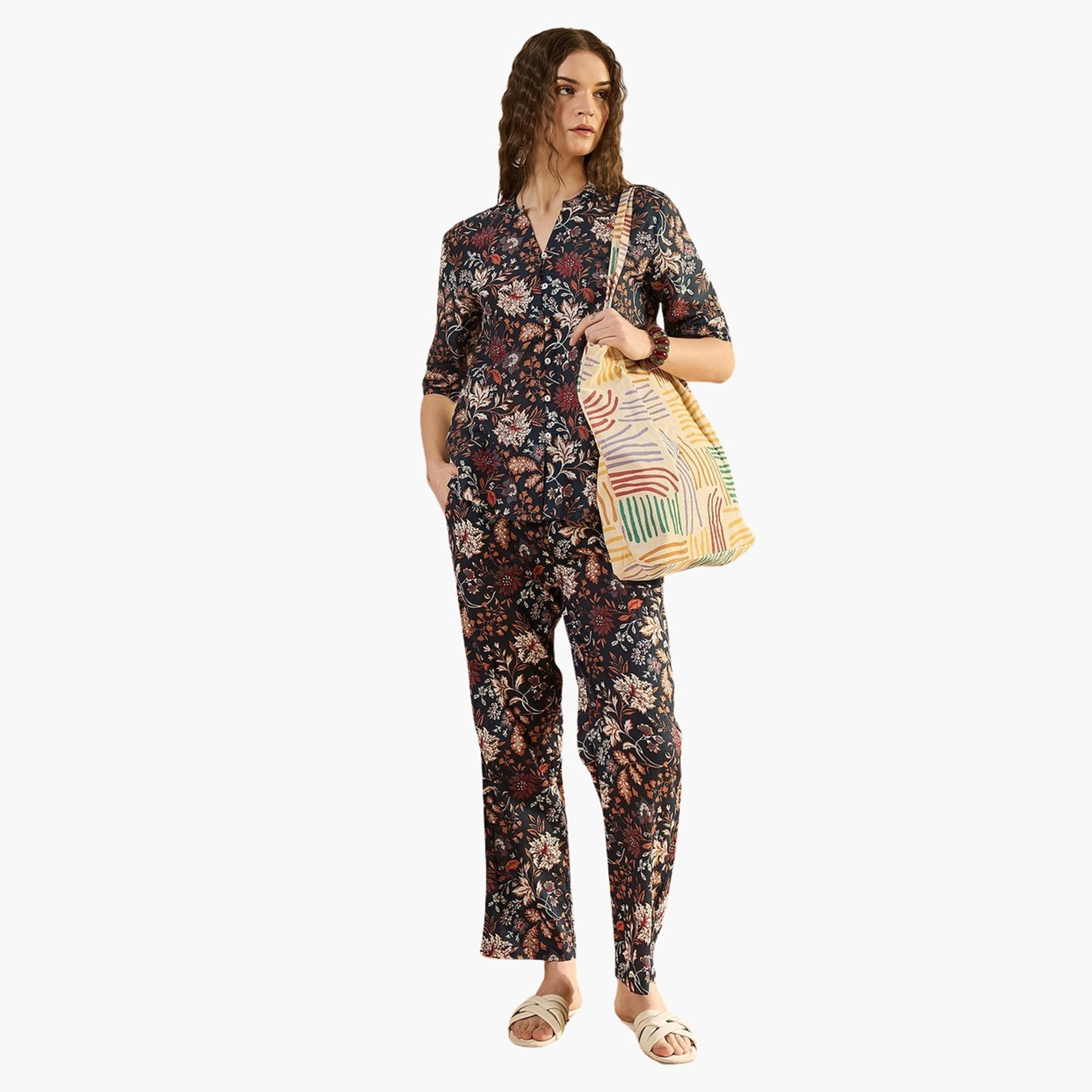 سانسكروتي هومز × ستايلي-  بيجاما وقميص قطني مطبوع رقبة على شكل حرف V-women-clothing-nightwear-pyjamas-longsets-image-5