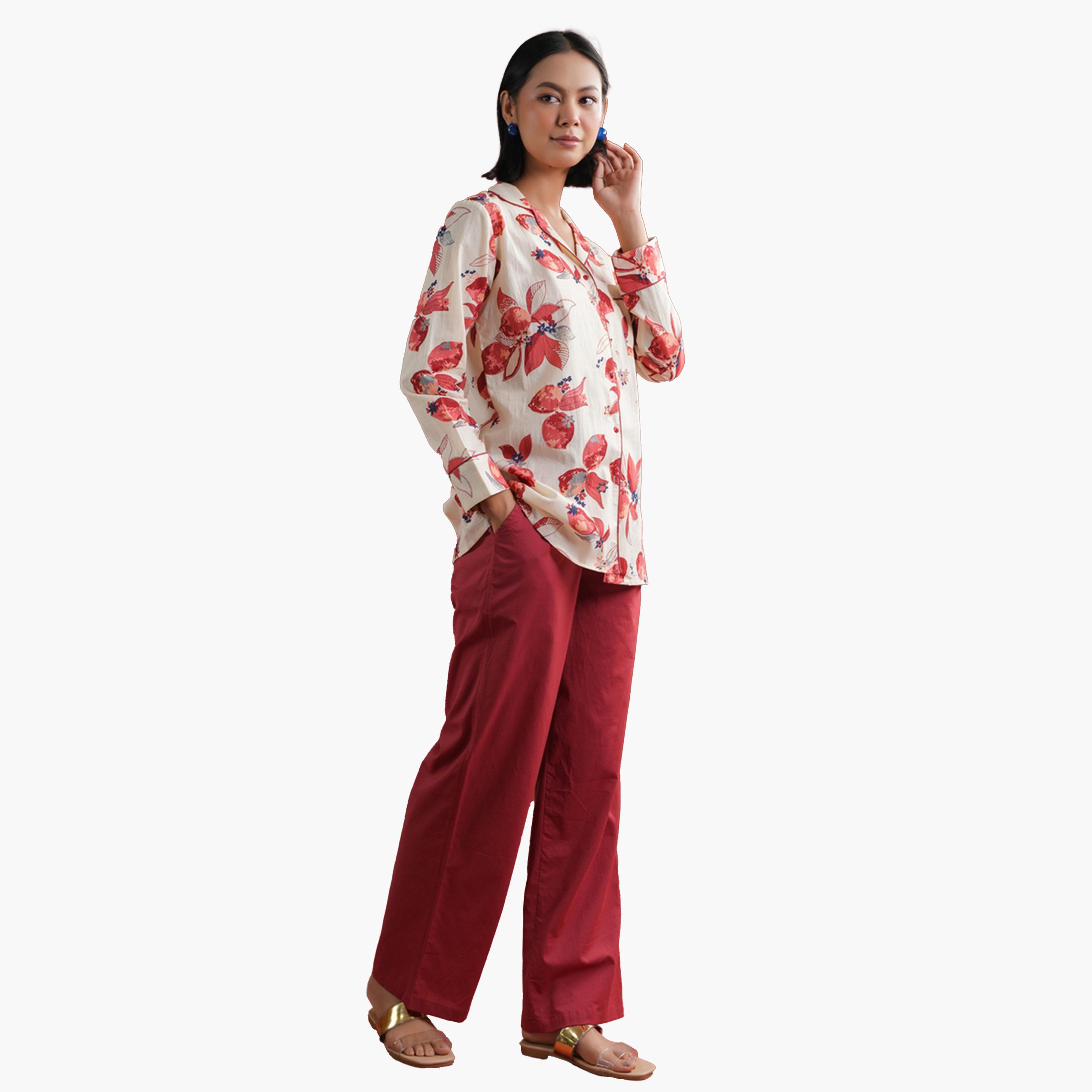 Sanskrutihomes X Styli Floral Printed Collared Shirt and Pyjama Set-women-clothing-nightwear-pyjamas-longsets-image-10