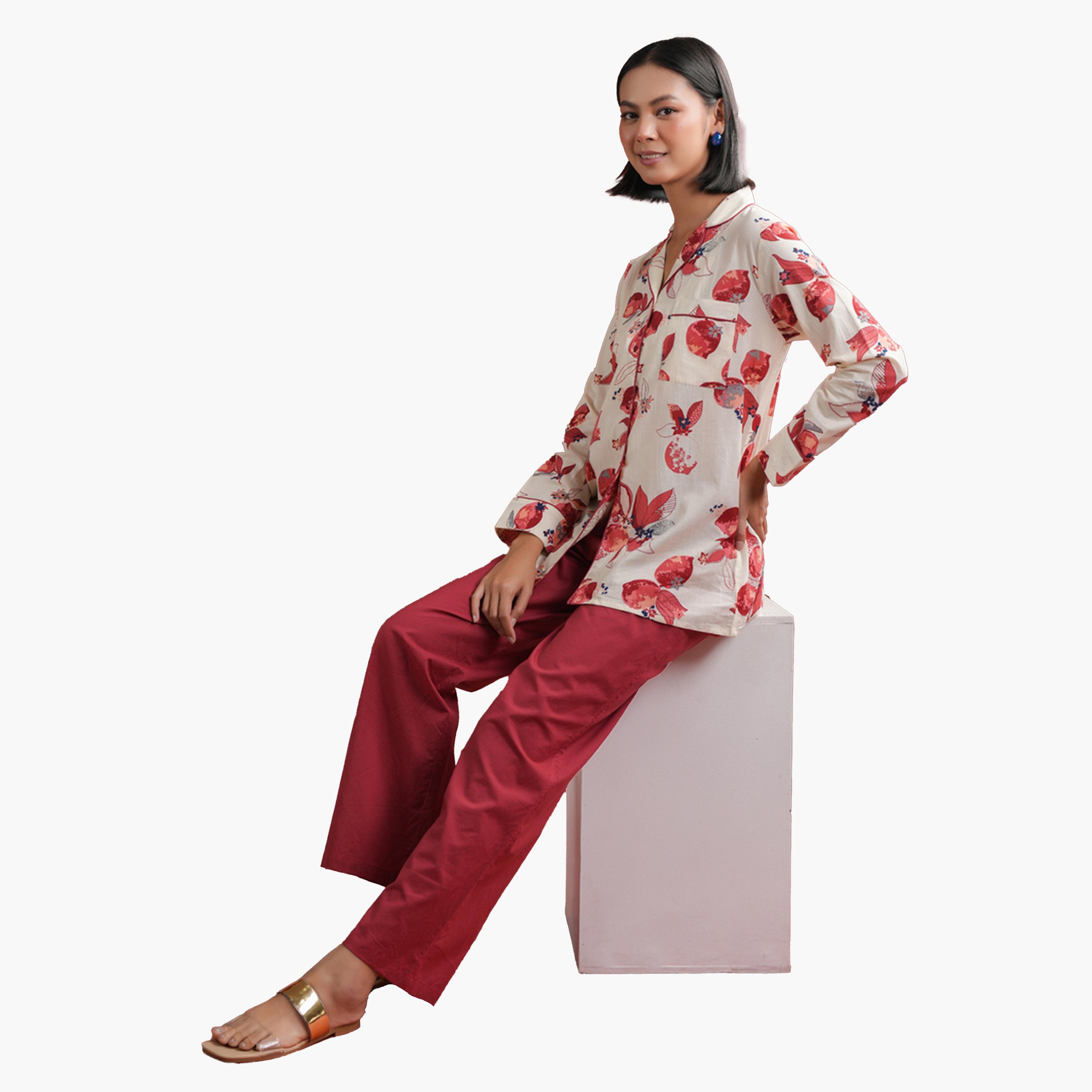Sanskrutihomes X Styli Floral Printed Collared Shirt and Pyjama Set-women-clothing-nightwear-pyjamas-longsets-image-11