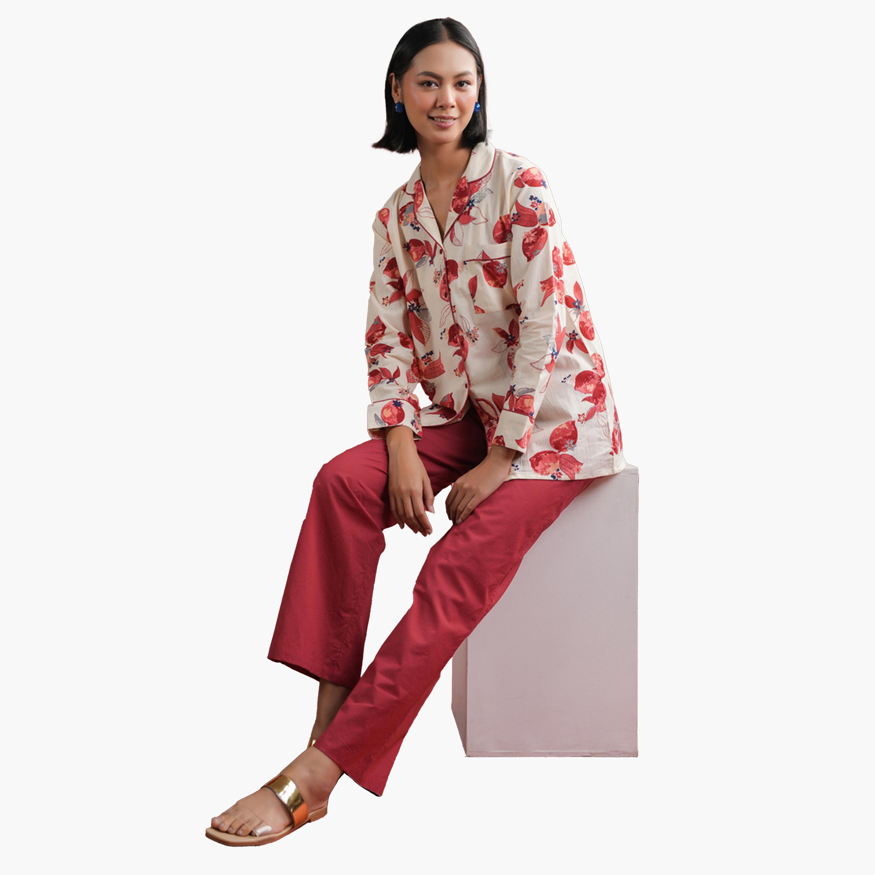 Sanskrutihomes X Styli Floral Printed Collared Shirt and Pyjama Set-women-clothing-nightwear-pyjamas-longsets-image-13