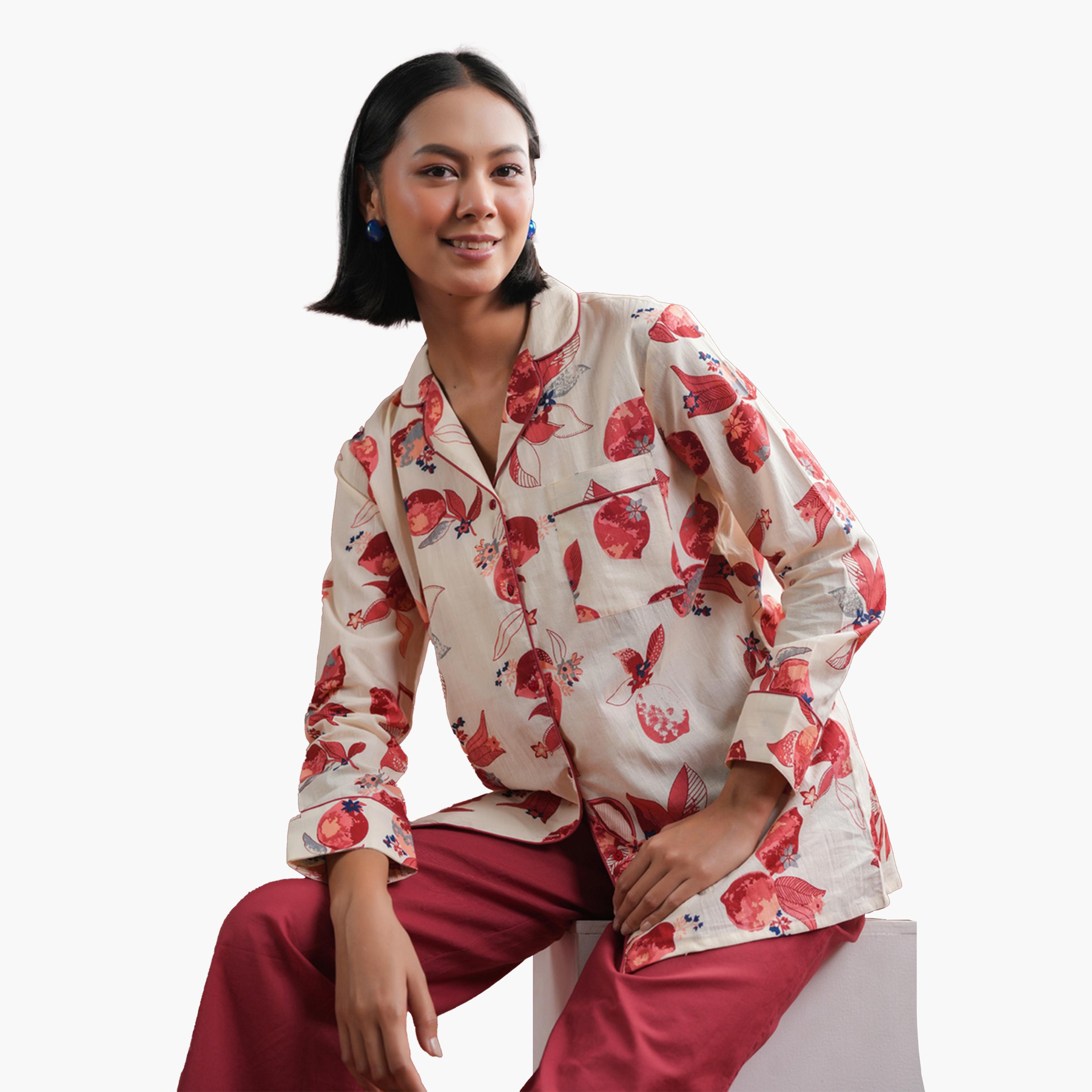 Sanskrutihomes X Styli Floral Printed Collared Shirt and Pyjama Set-women-clothing-nightwear-pyjamas-longsets-image-14