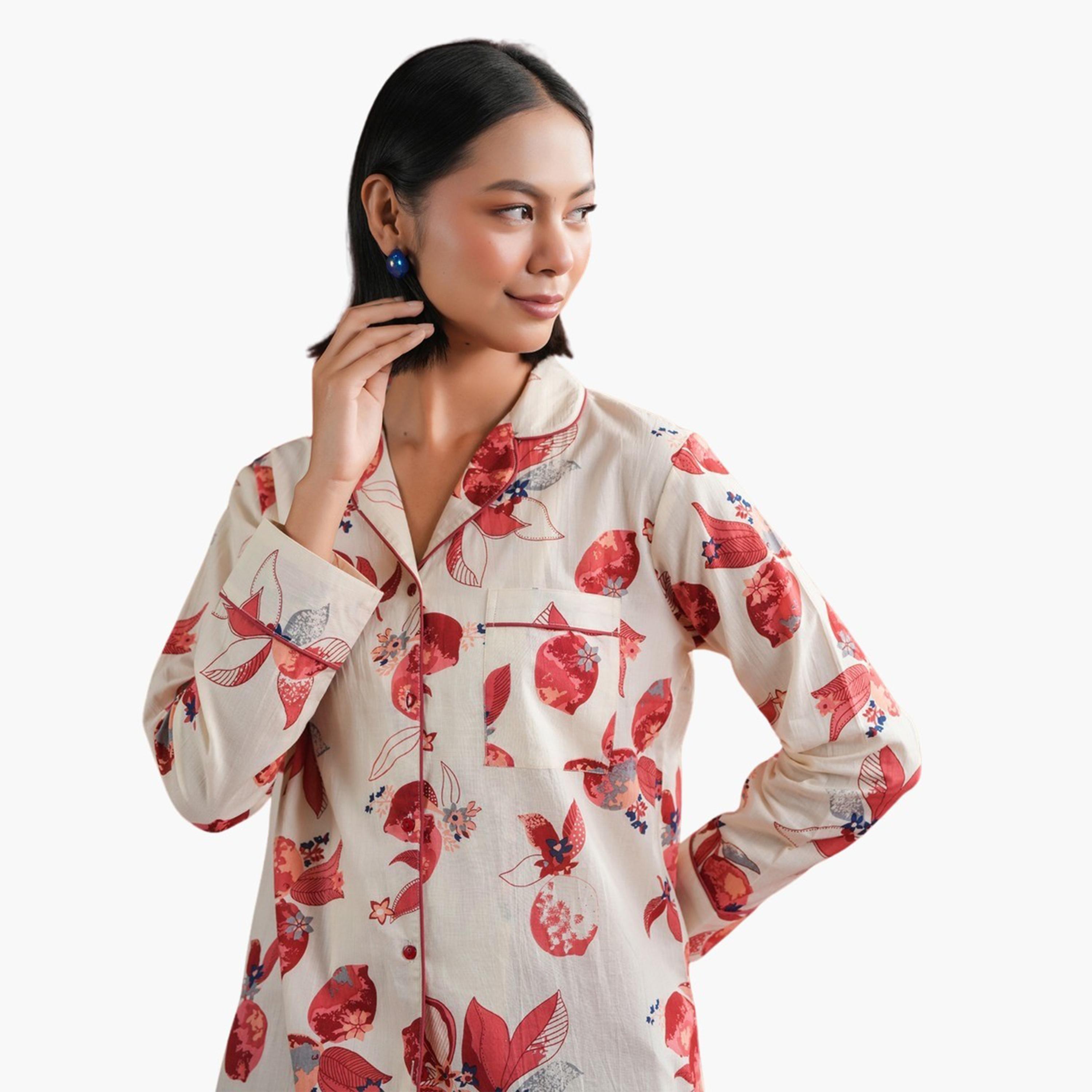 Sanskrutihomes X Styli Floral Printed Collared Shirt and Pyjama Set-women-clothing-nightwear-pyjamas-longsets-image-2