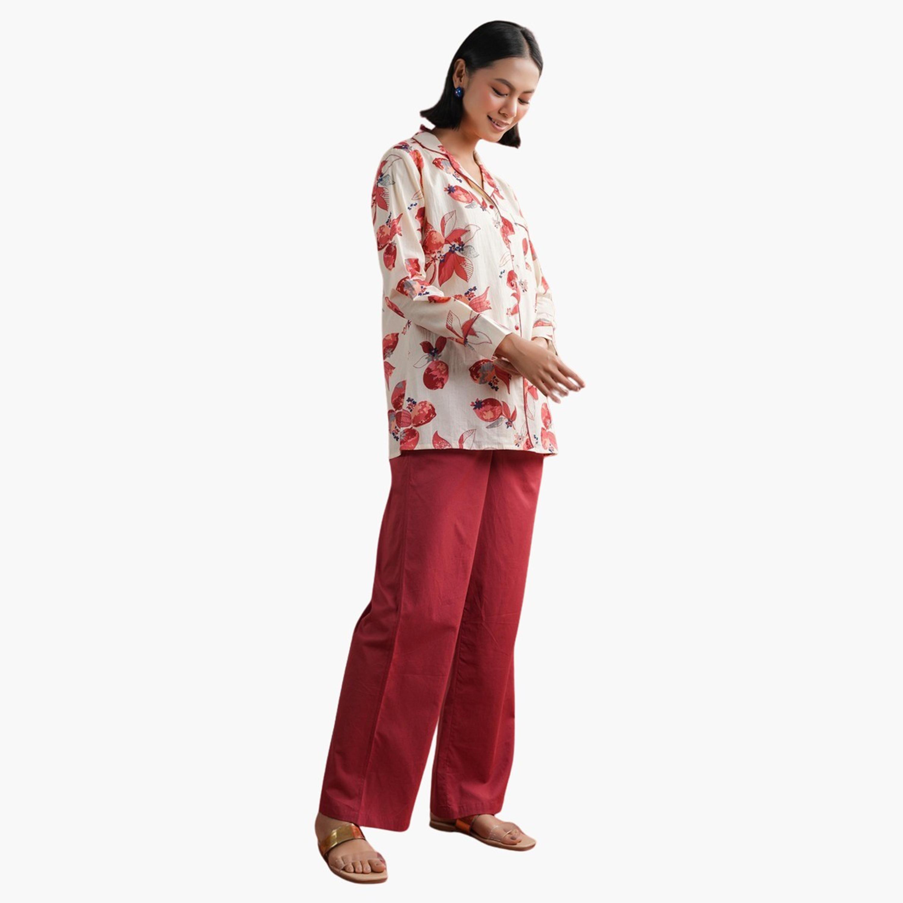 Sanskrutihomes X Styli Floral Printed Collared Shirt and Pyjama Set-women-clothing-nightwear-pyjamas-longsets-image-3
